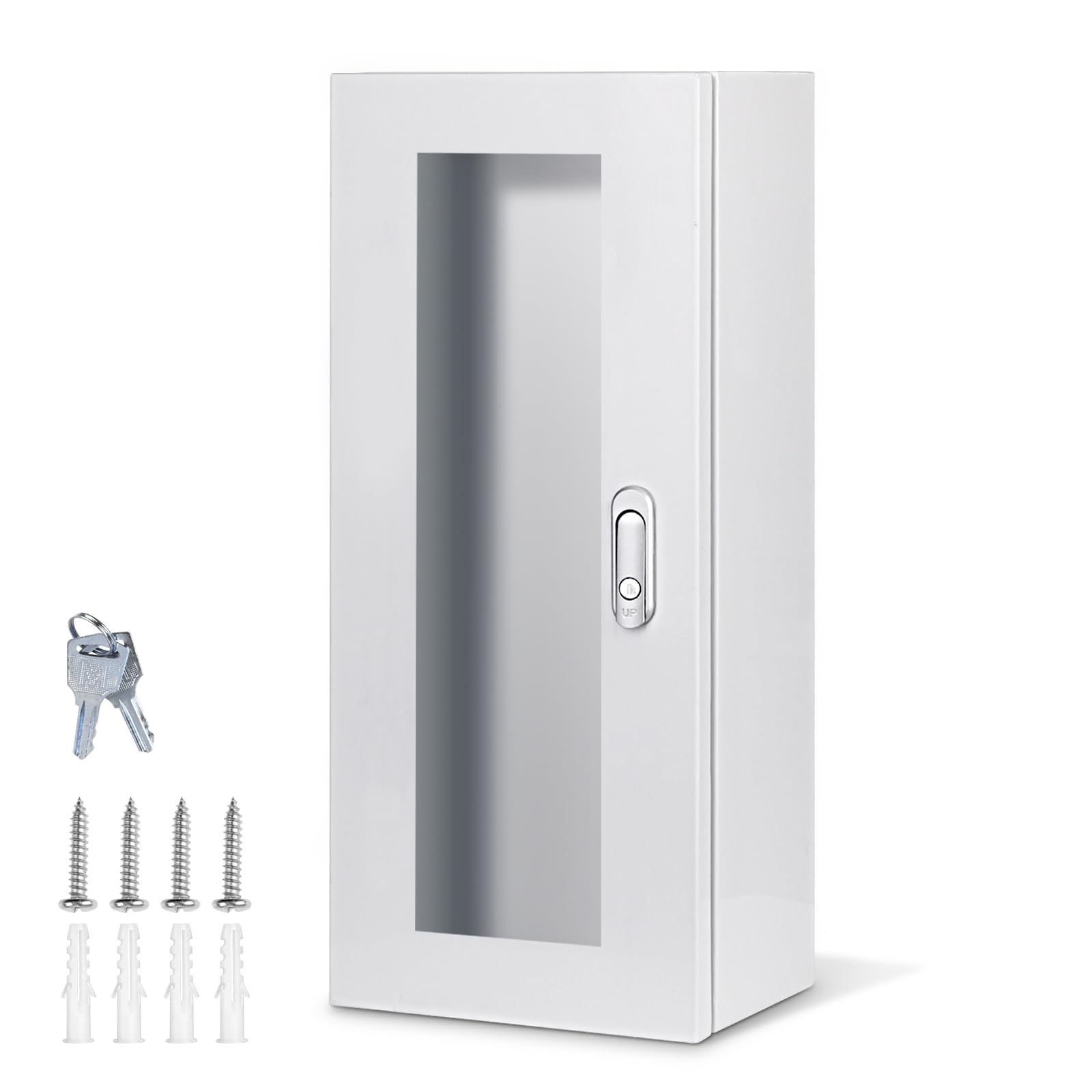 Armário Para Extintor de Incêndio de 2,3 A 5,4 Kg (5 A 12 Libras), Para Montagem Em Parede Ou Superfície, Em Aço Branco, com Trava, Ideal Para Uso Interno E Externo, E Porta Totalmente
