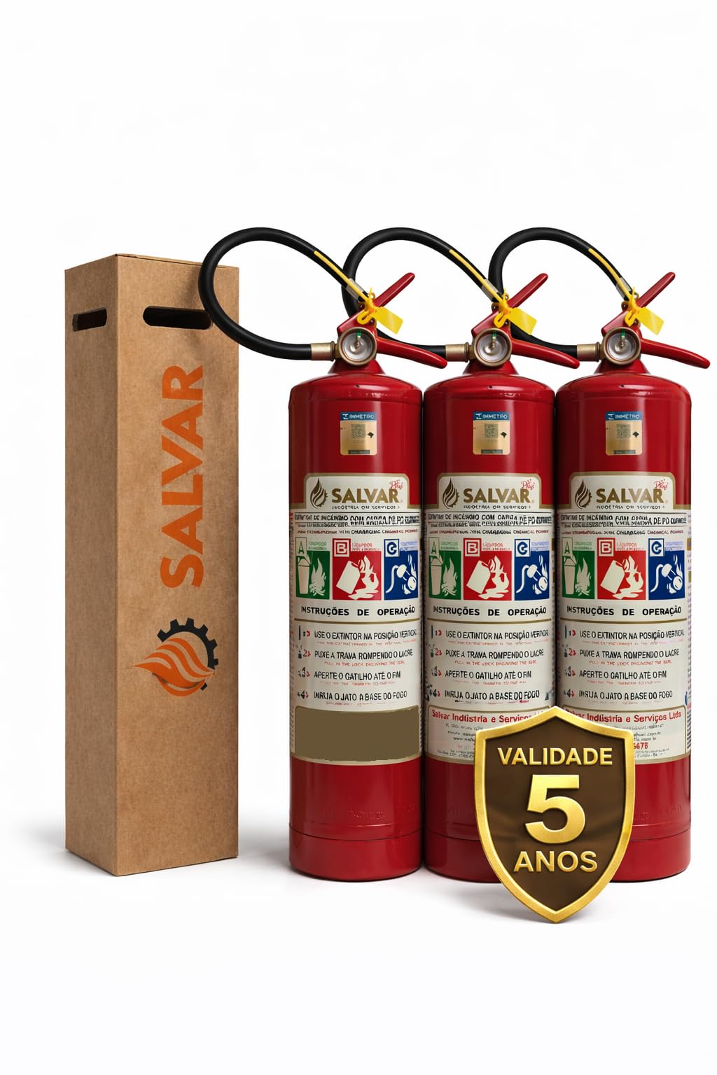 BONASSOLI Soluções Integradas Kit 3 Extintores ABC, 6kg,5 Anos, com Suporte de Parede e Sinalização