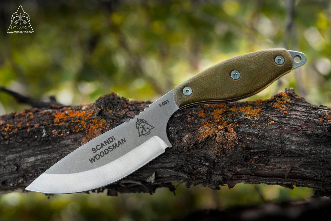 Faca de Sobrevivência TOPS Scandi Woodsman SWOOD-3.5, Aço Carbono 1095, Multicor, Tang Completo