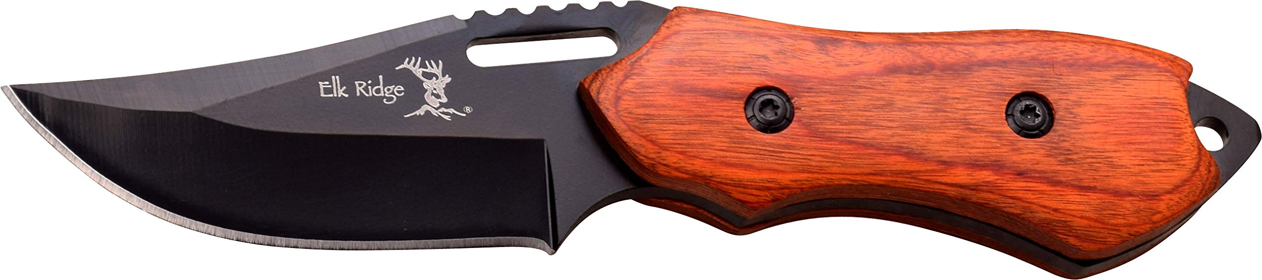 Elk Ridge - Faca de lâmina fixa - 15 cm no geral, lâmina de 7,6 cm, cabo de madeira marrom, bainha de nylon 1680D - caça, acampamento, sobrevivência