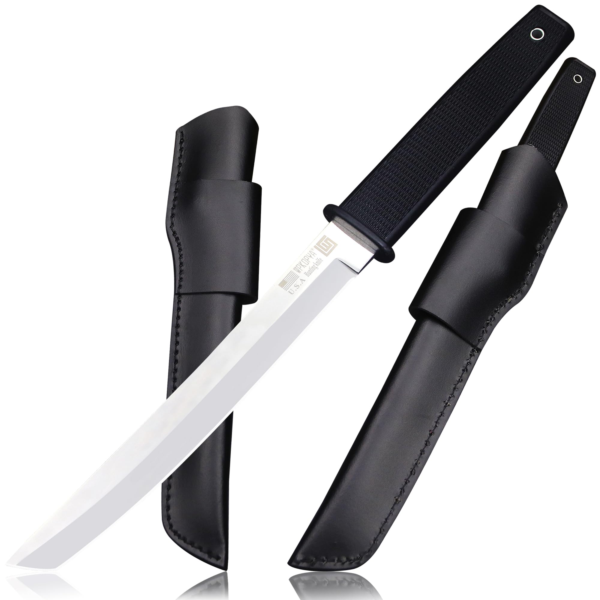 WPKOPYA Faca japonesa fixa de 36 cm, lâmina de aço 440C, adequada para caça, acampamento ao ar livre, sobrevivência e ferramentas EDC