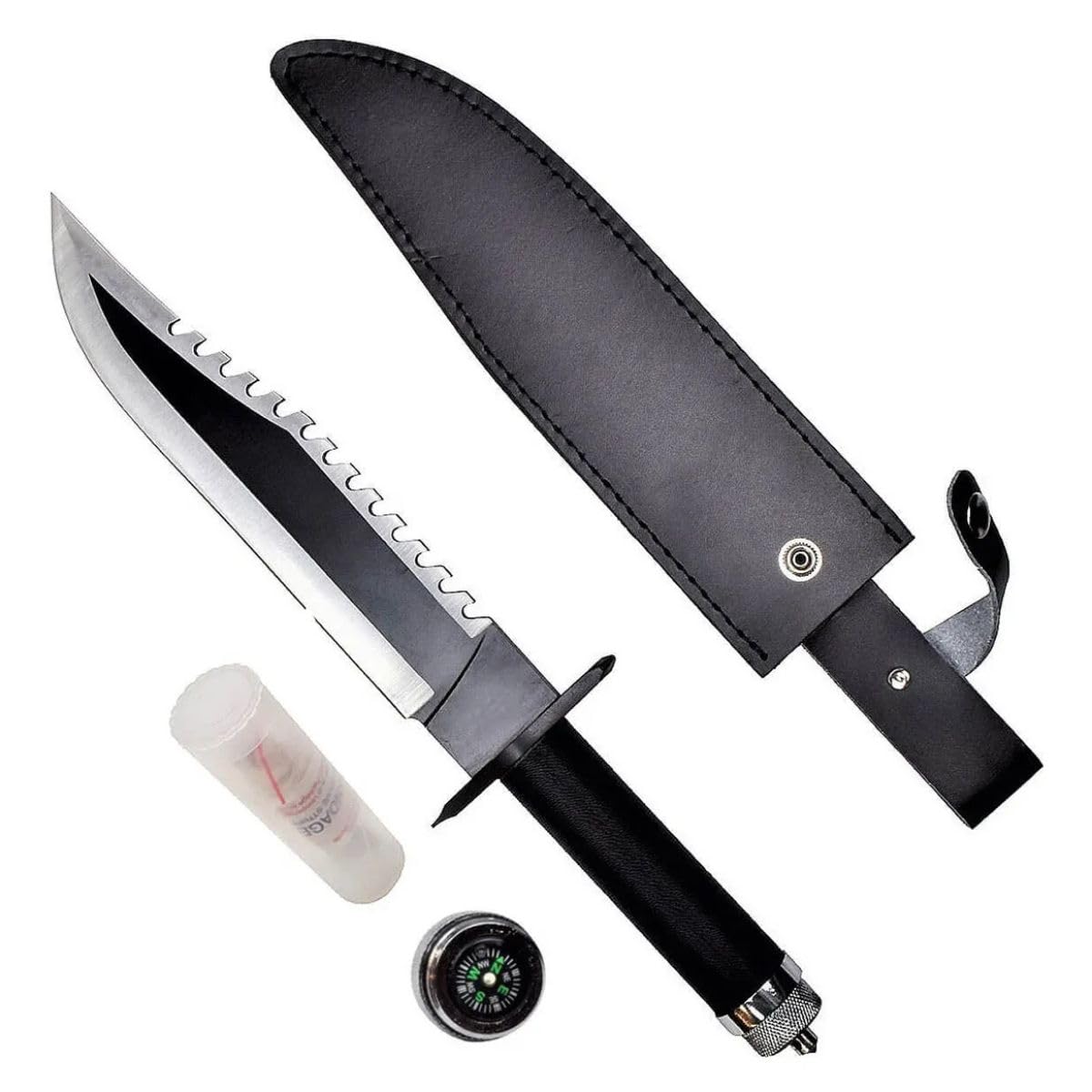 Faca Tática Militar Rambo 2, Preta, Lâmina em Aço Inoxidável 20cm, Drop Point, Uso Militar, Sobrevivência, com Bainha, para Adultos