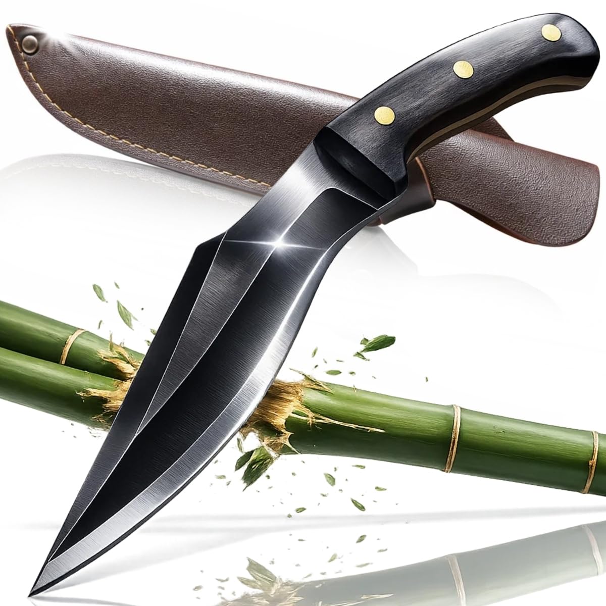 Vértice Faca Artesanal Full Tang 4mm Aço Inox - Lâmina Fixa 8cm para Sobrevivência, Bushcraft, Camping, Pesca e Caça - Faca de Churrasco Premium com Bainha e Cabo de Madeira Robusto