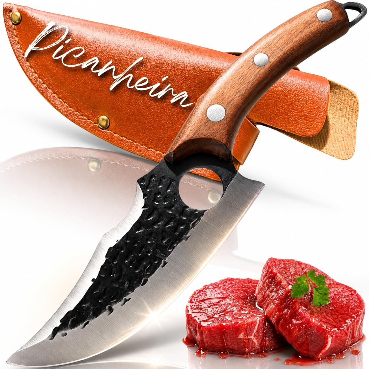 Mini Cutelo Esportivo Artesanal com Bainha em Couro Sintético Lâmina Afiada 16cm Cabo Madeira Premium para Camping Pesca Churrasco Trilhas Sobrevivência Outdoor e Aventuras Táticas Profissionais