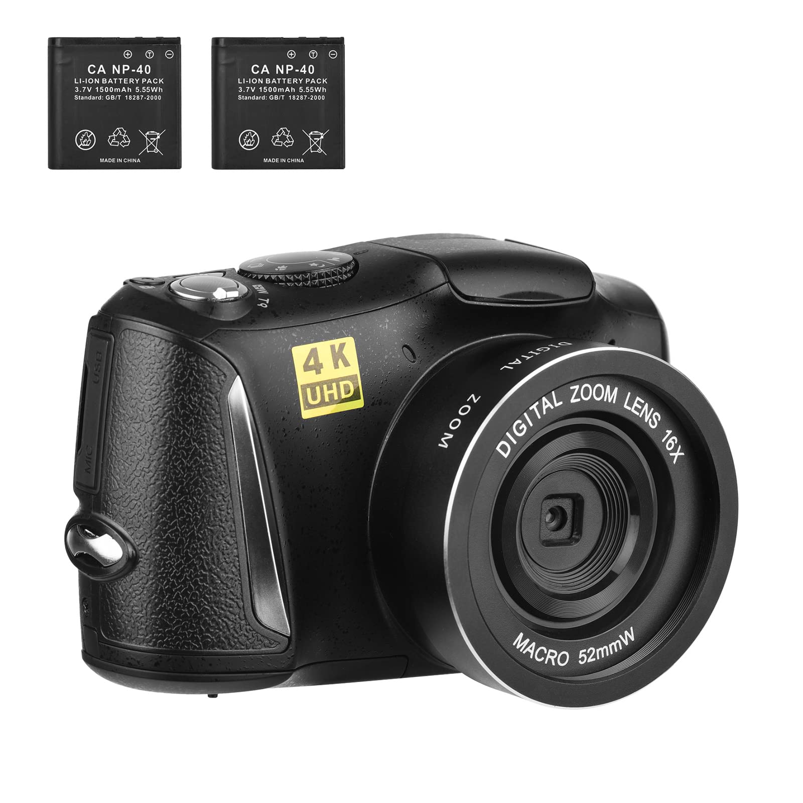 Câmera digital de alta resolução 4K / 60FPS 48MP Filmadora de vídeo multifuncional portátil com zoom digital de 16X com carregamento de tela IPS tipo C de 3,2 polegadas para gravação de vídeo em