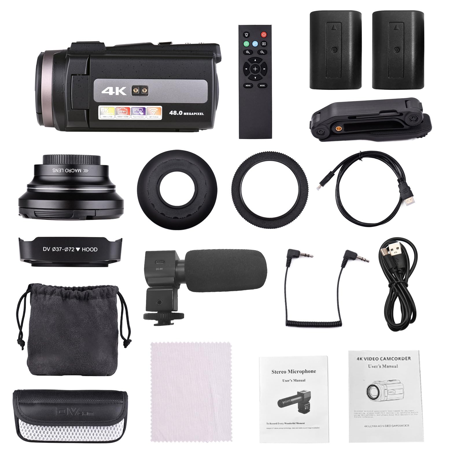 4K 60FPS Ultra HD Câmera de vídeo digital DV Camcorder 48MP 16X Zoom Tela de toque LCD giratória de 3 polegadas Compartilhamento WiFi IR Visão noturna Deteção de movimento Anti-vibração Time