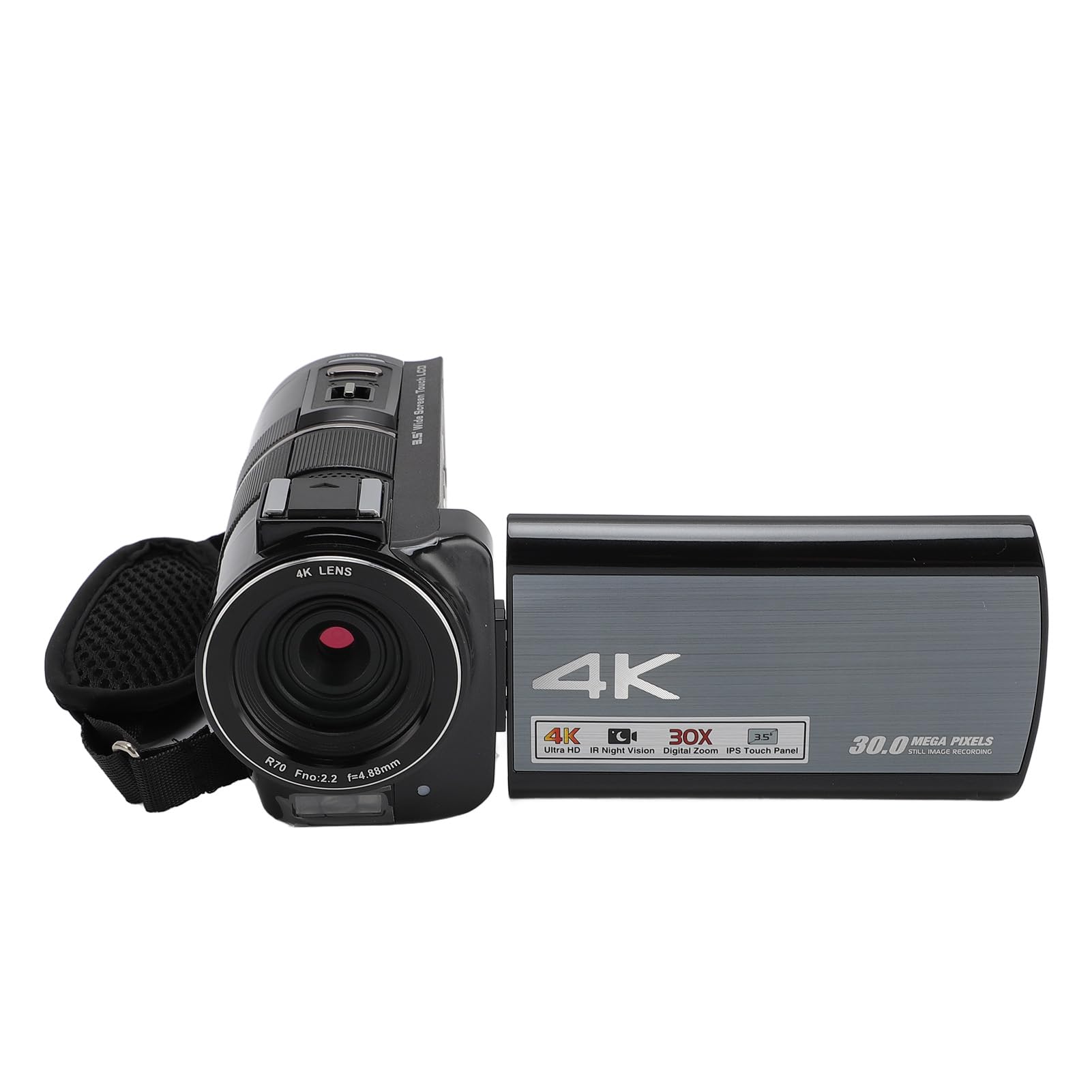 Filmadora Com Câmera de Vídeo WiFi 4K, Câmera IPS Touchscreen de 3,5 Polegadas Com Microfone, Câmera de Vlogging Com Zoom Digital 30X Anti Vibração de 30 MP para Crianças,