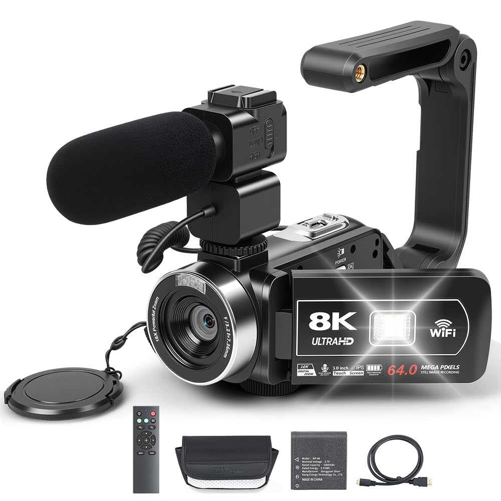 Camera Filmadora, Gravador de Câmera Tela de Rotação de 270 Graus, Câmera de Vídeo Digital 8K, Filmadora Tela Sensível Ao Toque de 3,0 Polegadas