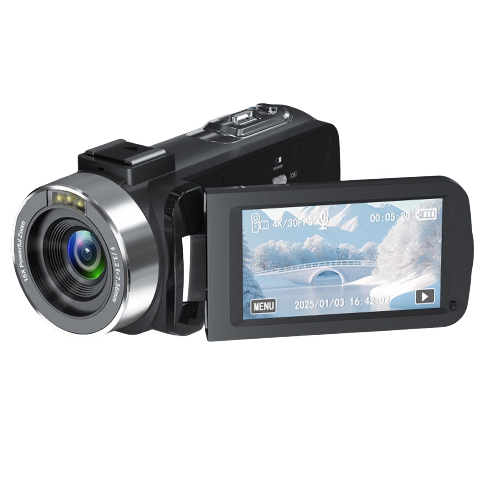 VBESTLIFE Filmadora Com Câmera de Vídeo 4K, Câmera Vlog UHD 80MP Com Zoom Digital 18x, Tela de Rotação de 3 "270°, Filmadora de Viagem Com Flash LED