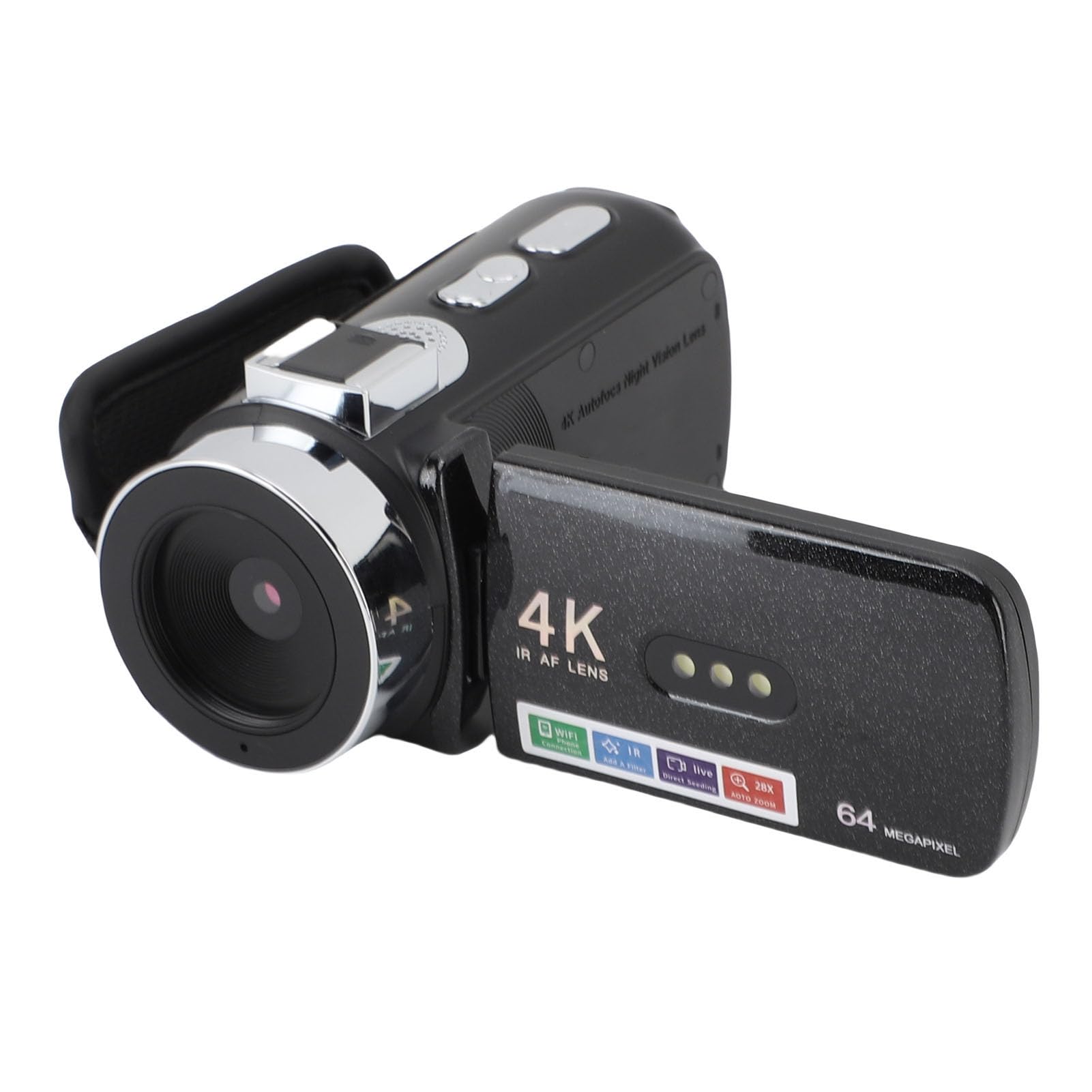 Tangxi Câmera de Vídeo Digital 4K 64MP HD, Filmadora Digital WiFi Com Tela de Rotação de 3 Polegadas, Foco Automático, Luz de Preenchimento LED, Gravador de Câmera para Vlogging,