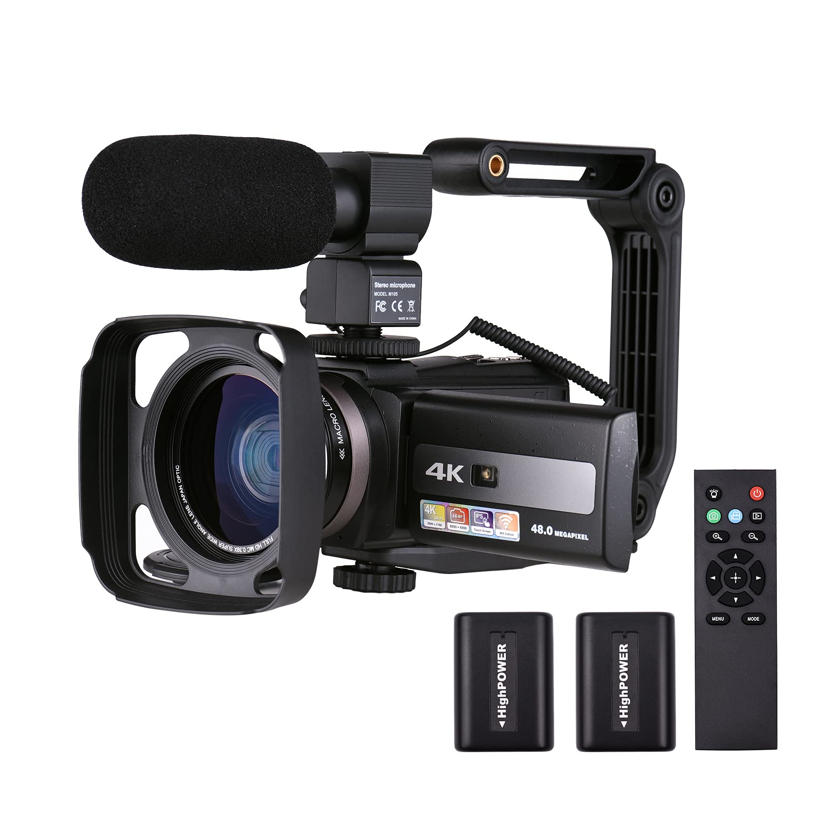 Câmera de vídeo digital 4K 60FPS Ultra HD Filmadora DV 48MP 16X Zoom Tela de toque LCD giratória de 3 polegadas Compartilhamento de Wi-Fi Detecção de movimento IV Anti-vibração Câmera lenta