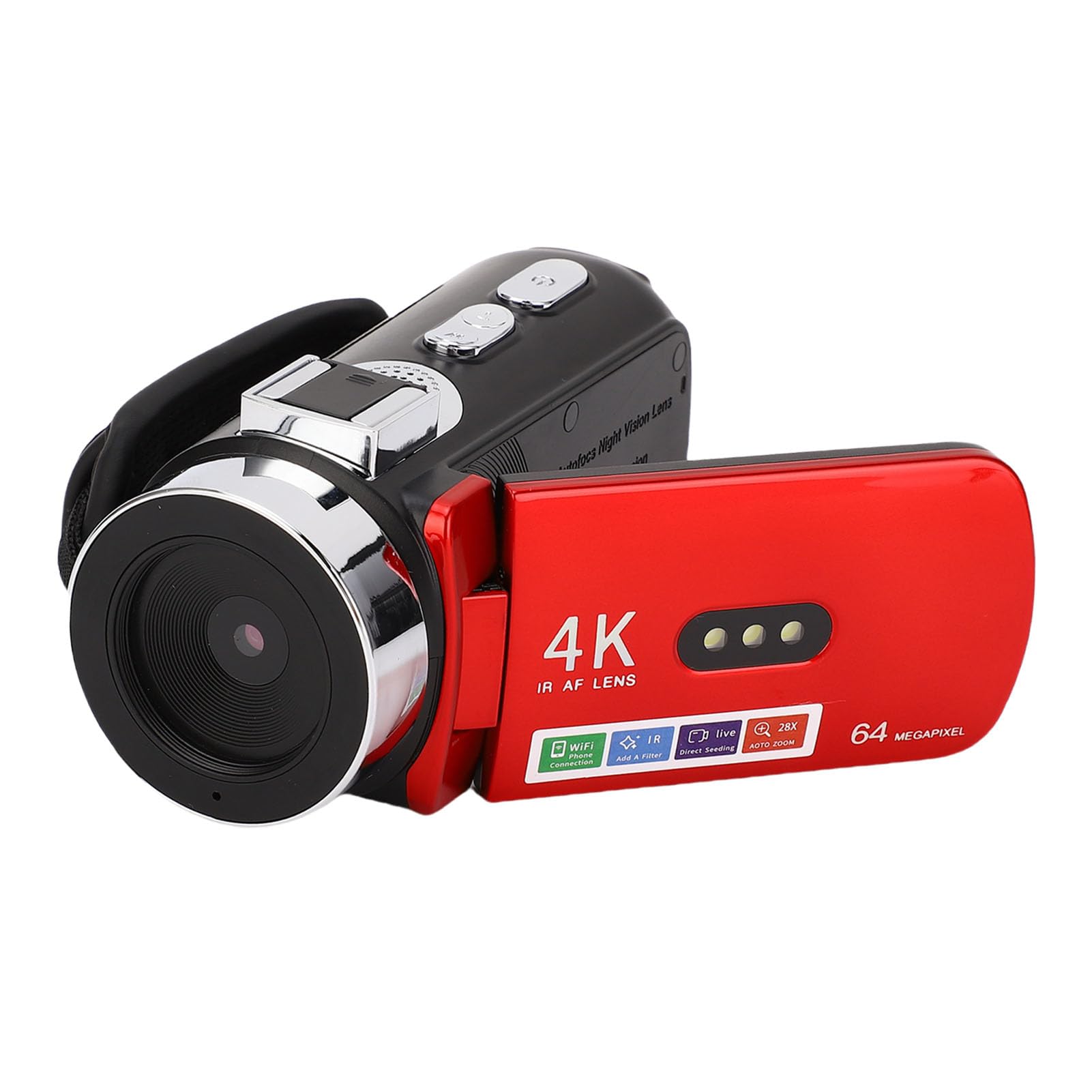 Zyyini Filmadora Com Câmera de Vídeo 4K, Câmera Vlog WiFi de 64 MP Com Tela Giratória de 3 Polegadas e 180 Graus e Bateria de 4800mAh, para Transmissão Ao Vivo de Fotografia de Viagem