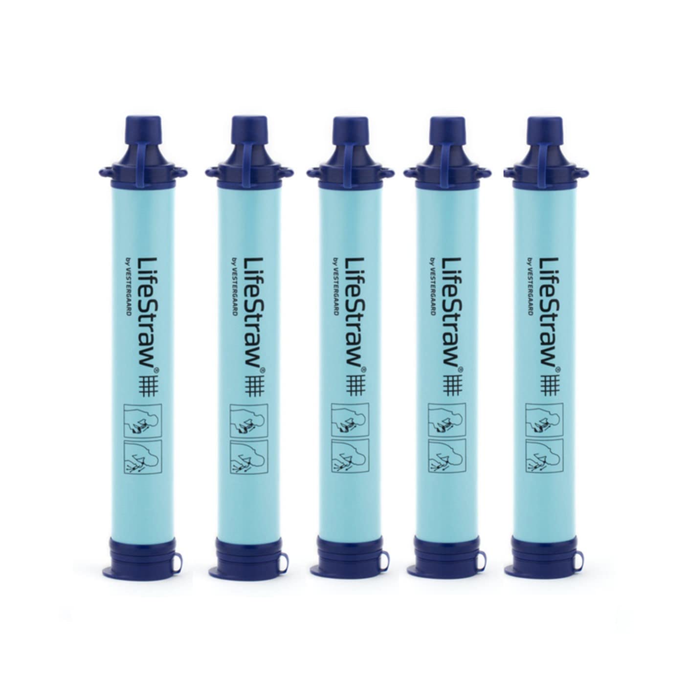 Filtro de água pessoal LifeStraw para caminhadas, acampamento, viagem e preparação de emergência, Embalagem com 5, Azul, One Size