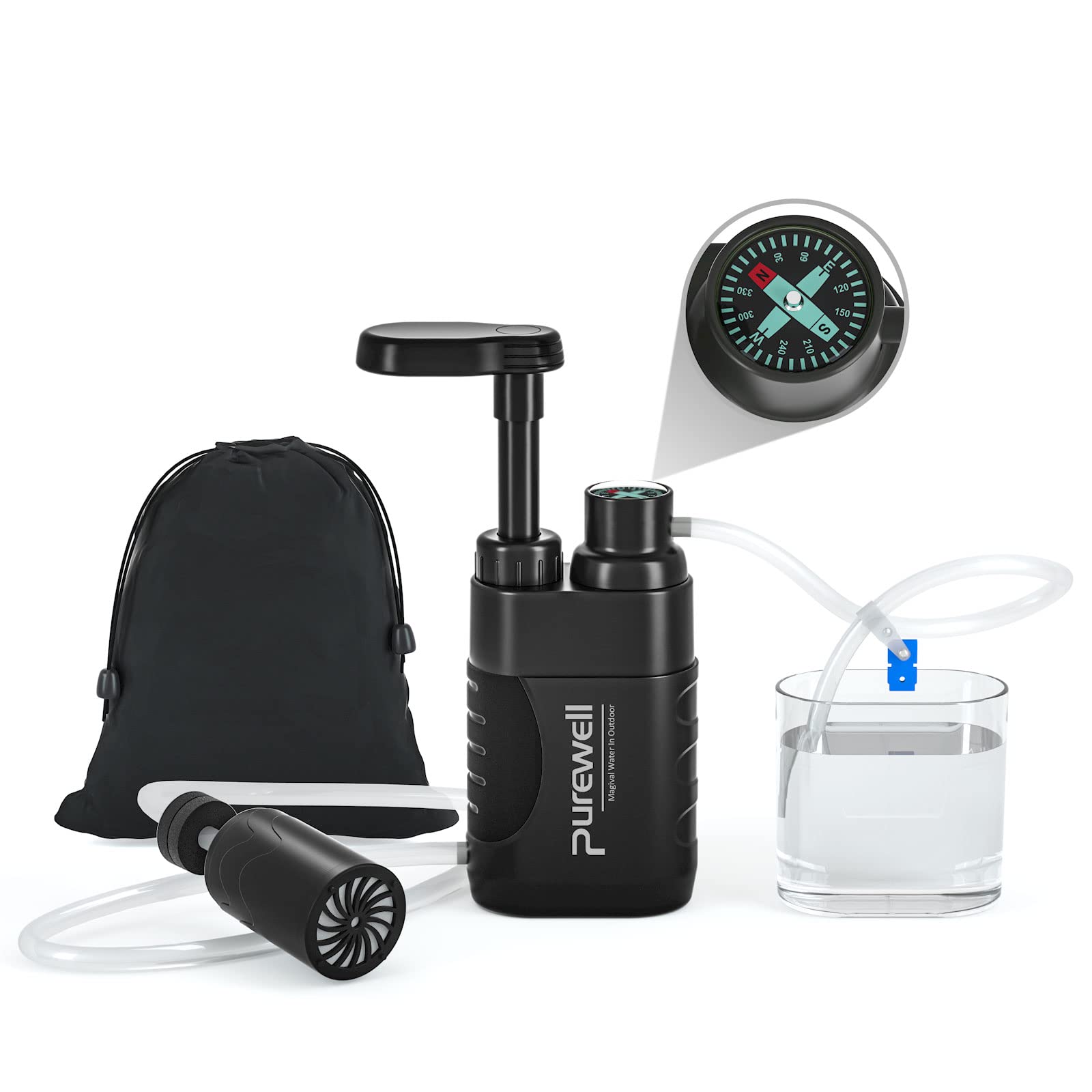 Bomba de Filtro de Água Purewell, 4 Estágios, 0,01 Mícron, Capacidade 3000L, para Camping e Emergências