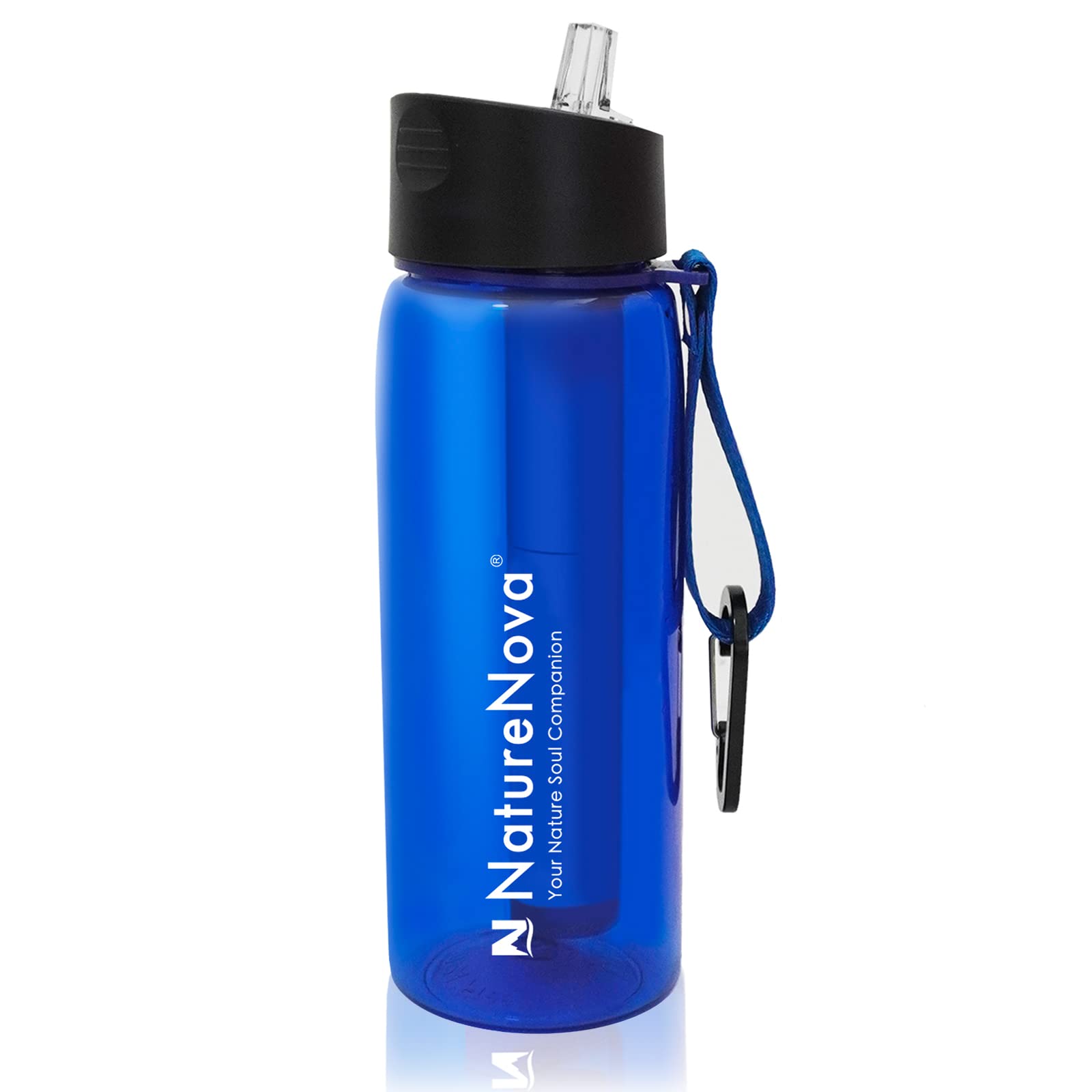 Garrafa Com Filtro De Água Naturenova Com Canudo De Filtro Integrado De 4 Estágios, Sem Bpa Para Camping, Caminhadas, Mochila, Emergência E Viagens, Azul 650Ml