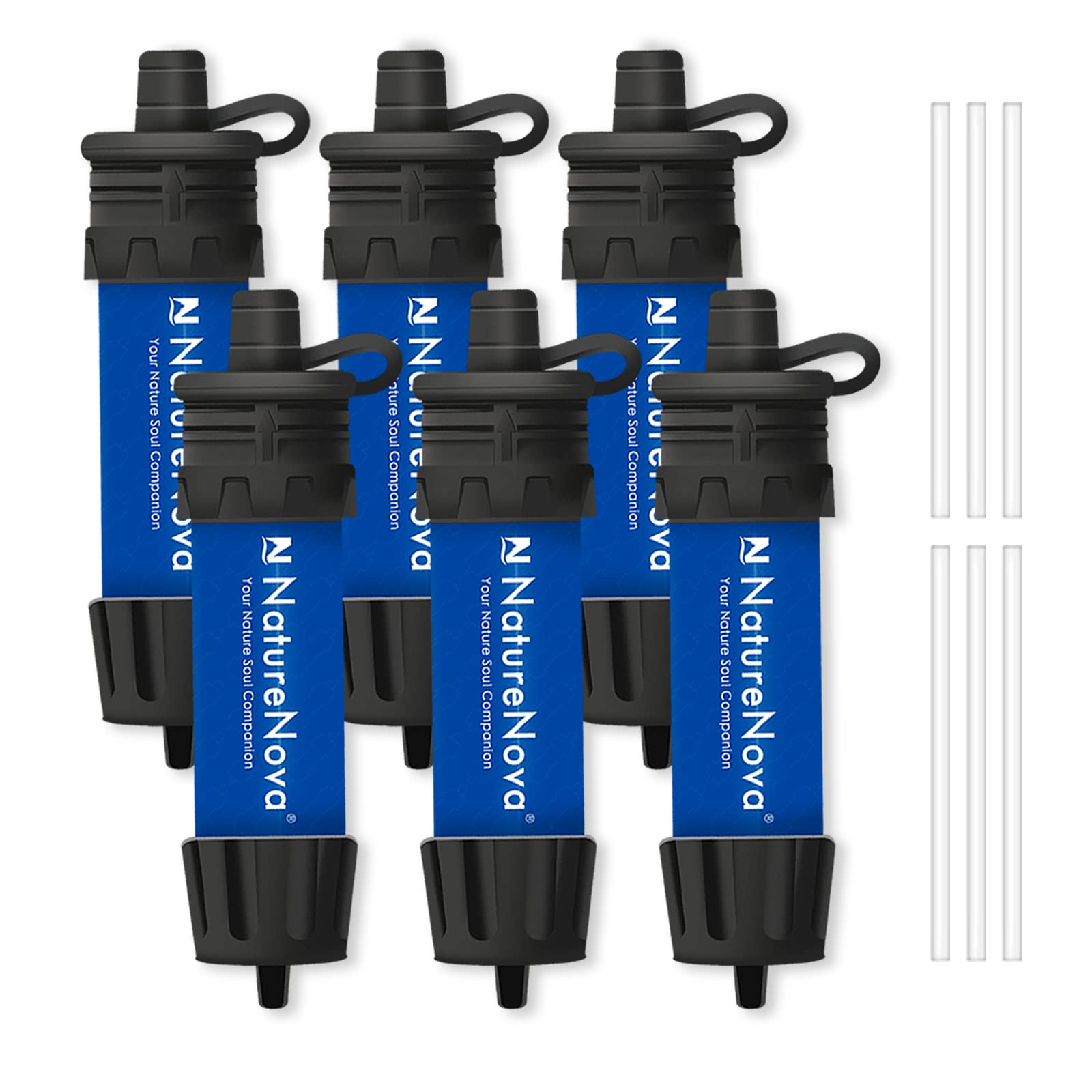 Mini Filtro de Água Sistema de Filtragem de Água de Emergência Portátil Caminhadas Camping Palha Equipamento de Sobrevivência Preparação para Emergências (Azul, Pacote com 6)