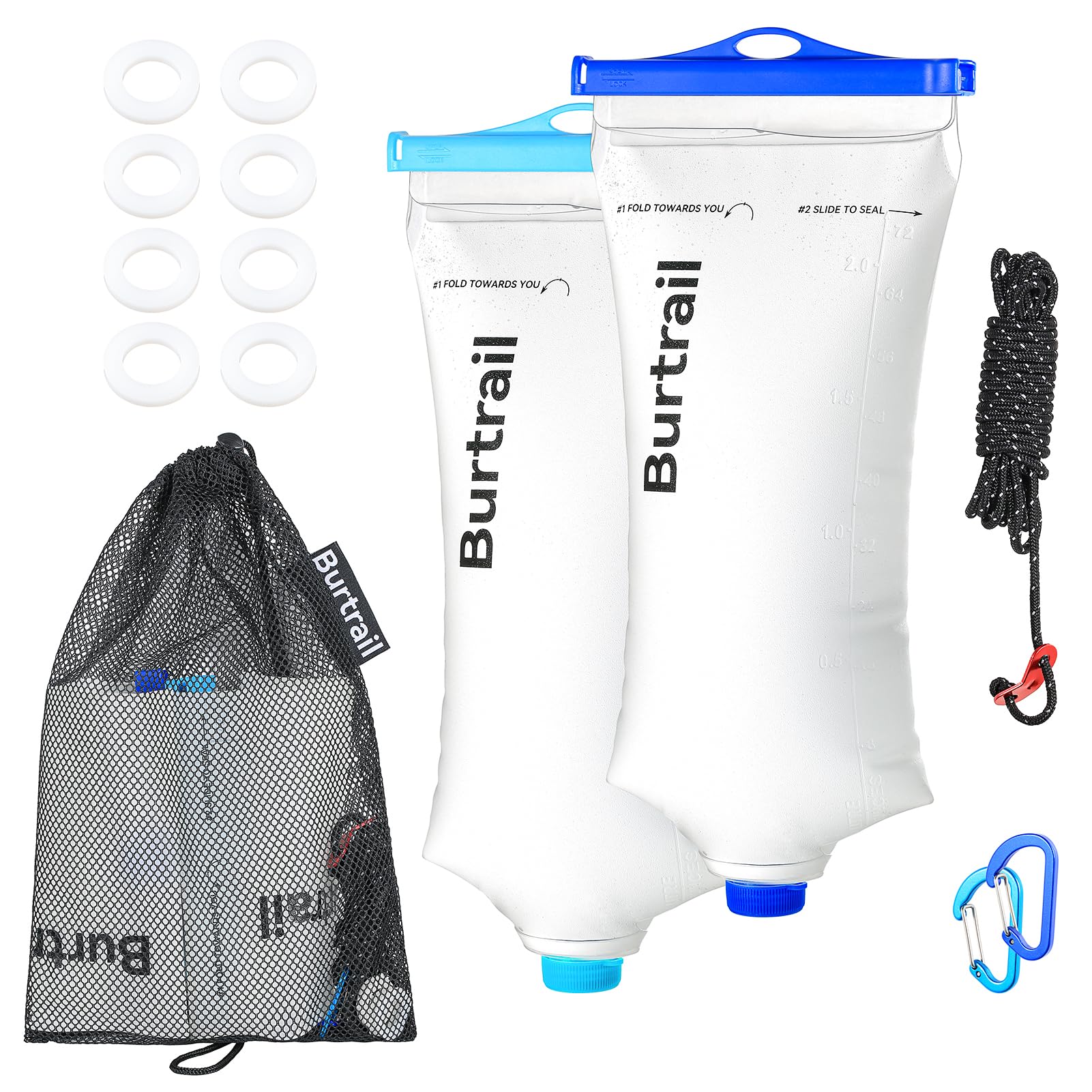 Bolsa de água 2L compatível com mini filtro de água Sawyer Squeeze, bolsa dobrável para filtro de água de sobrevivência, recipiente de água de material TPU durável, pacote com 2 (azul escuro