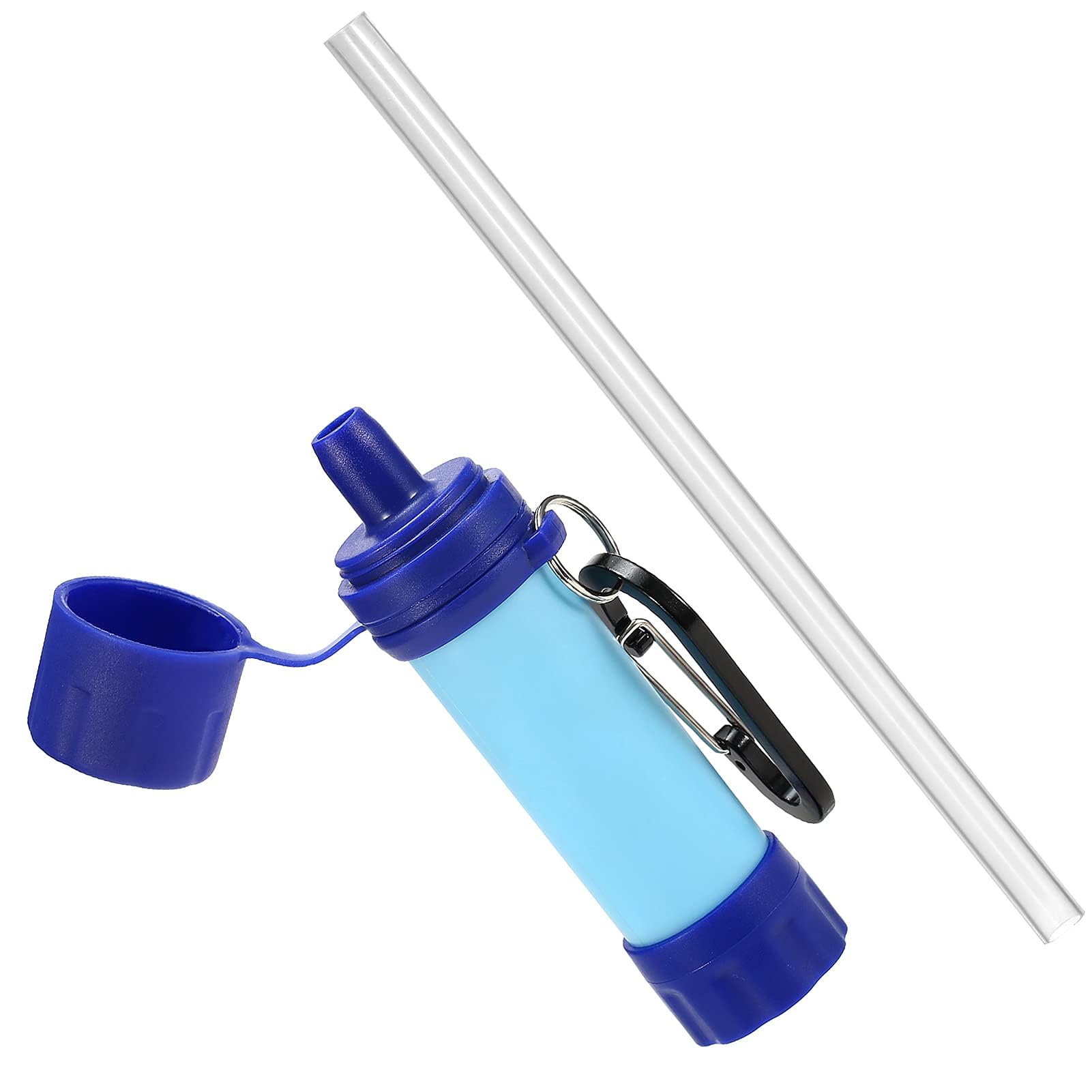 Filtro de Água Portátil para Sobrevivência e Camping 1000L | Capacidade 1000 Litros, Com Mosquetão, Inclui Canudo, Compacto 128mm, Emergência e Trilhas