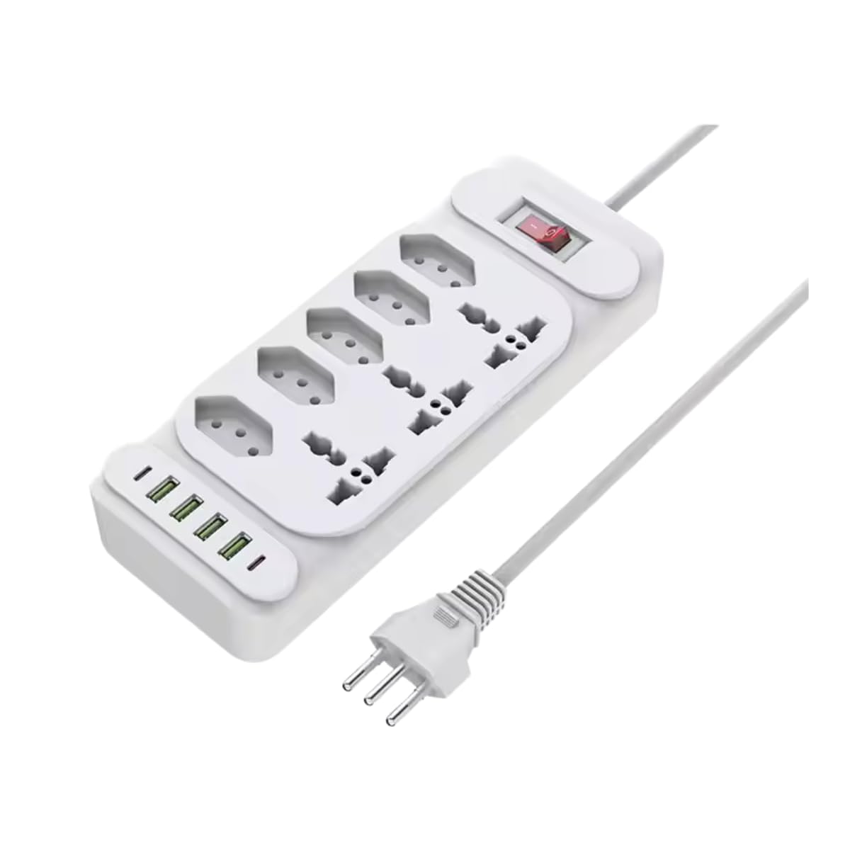 Filtro de Linha 5 Tomadas, 4 USB, 2 USB-C, Cabo 2 m, 2500 W(Branca)