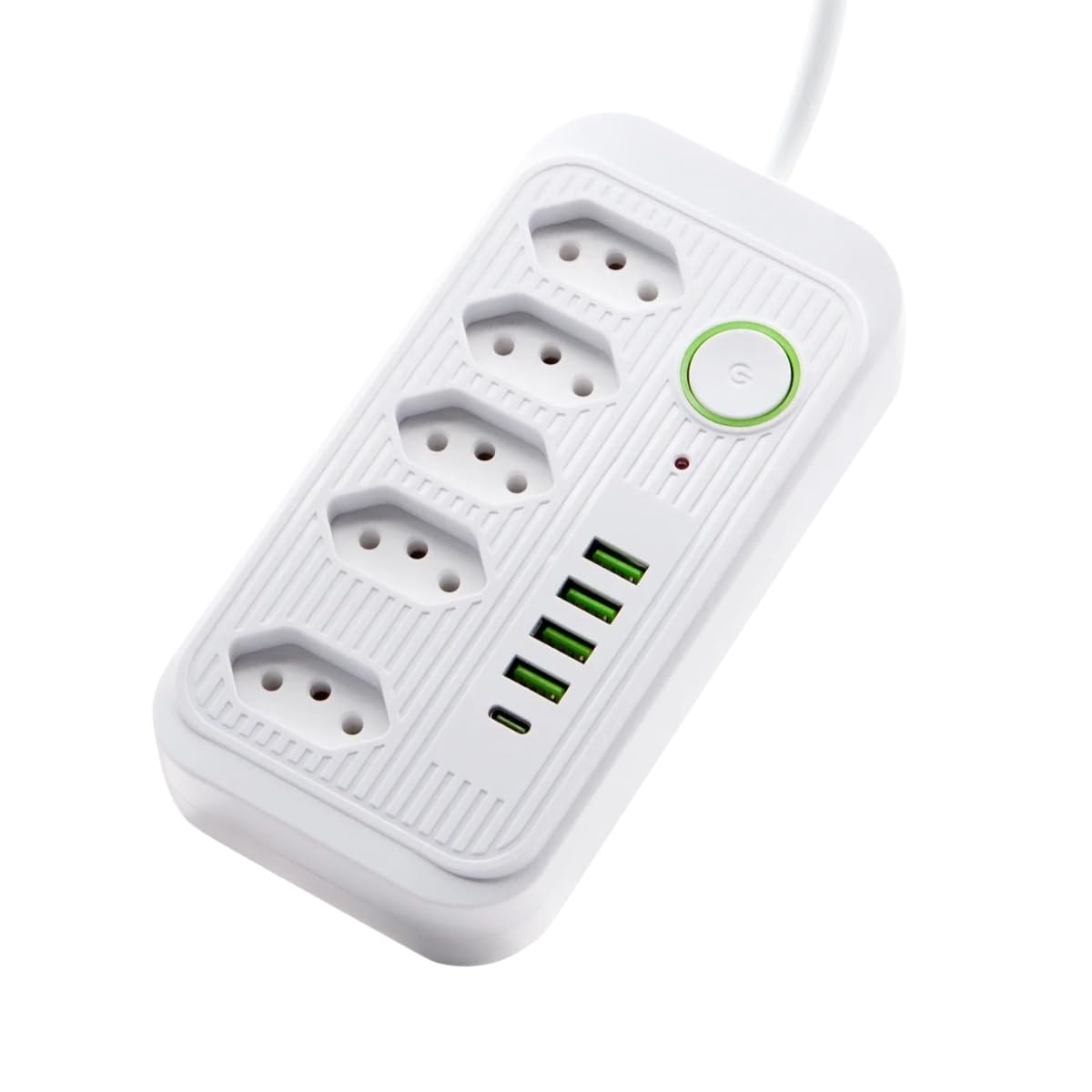 Filtro de Linha 5 Tomadas, 4 USB, 1 USB-C, Cabo 2 m, 2500 W