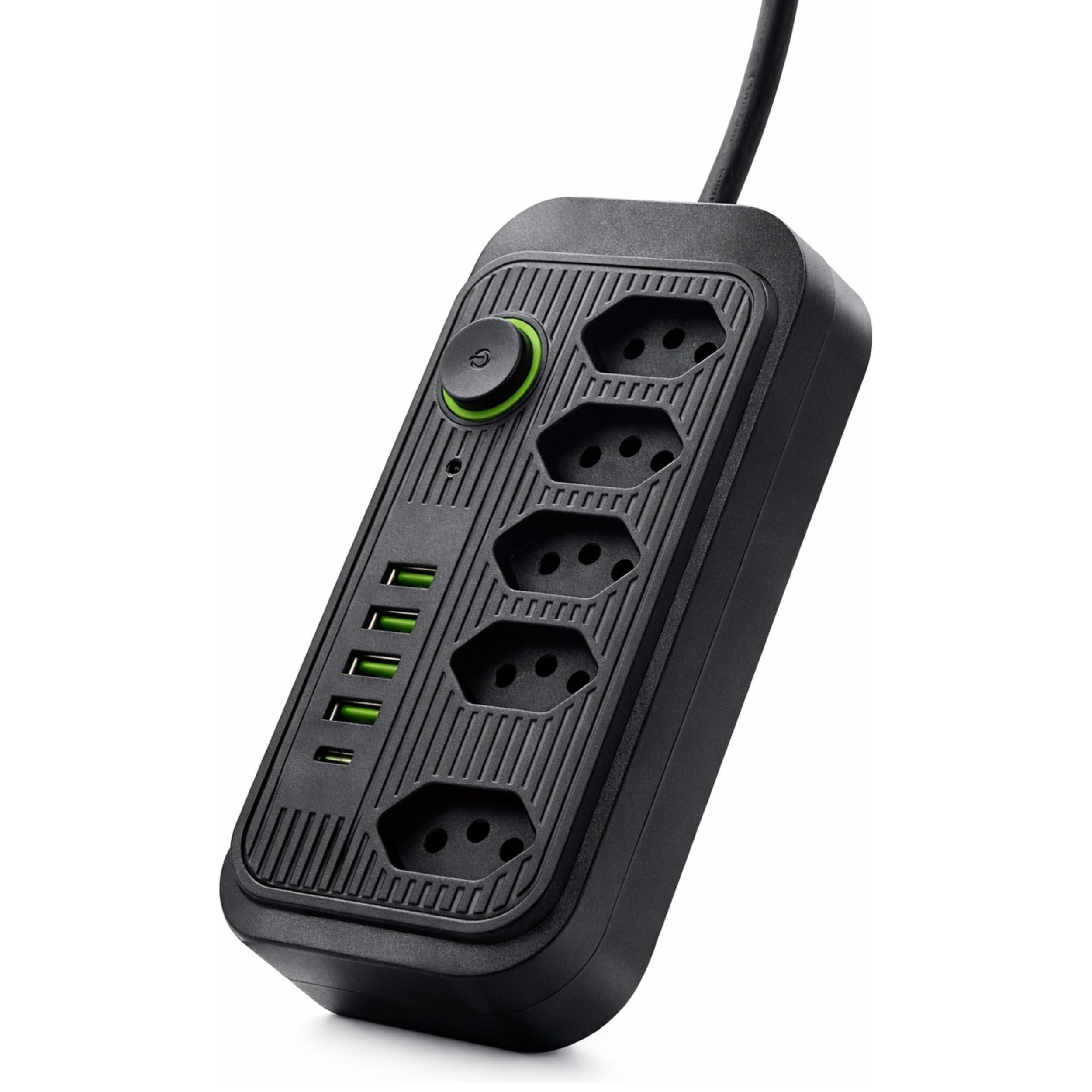 Variadas Extensão Elétrica, 5 Tomadas + 4 Interfaces USB's + 1 Interface USB-C – Filtro de Linha com USB, Extensão Tomada, Régua Tomada, Régua de Energia, Bivolt 110-220V, Potência de 2500W com Cabo 2m