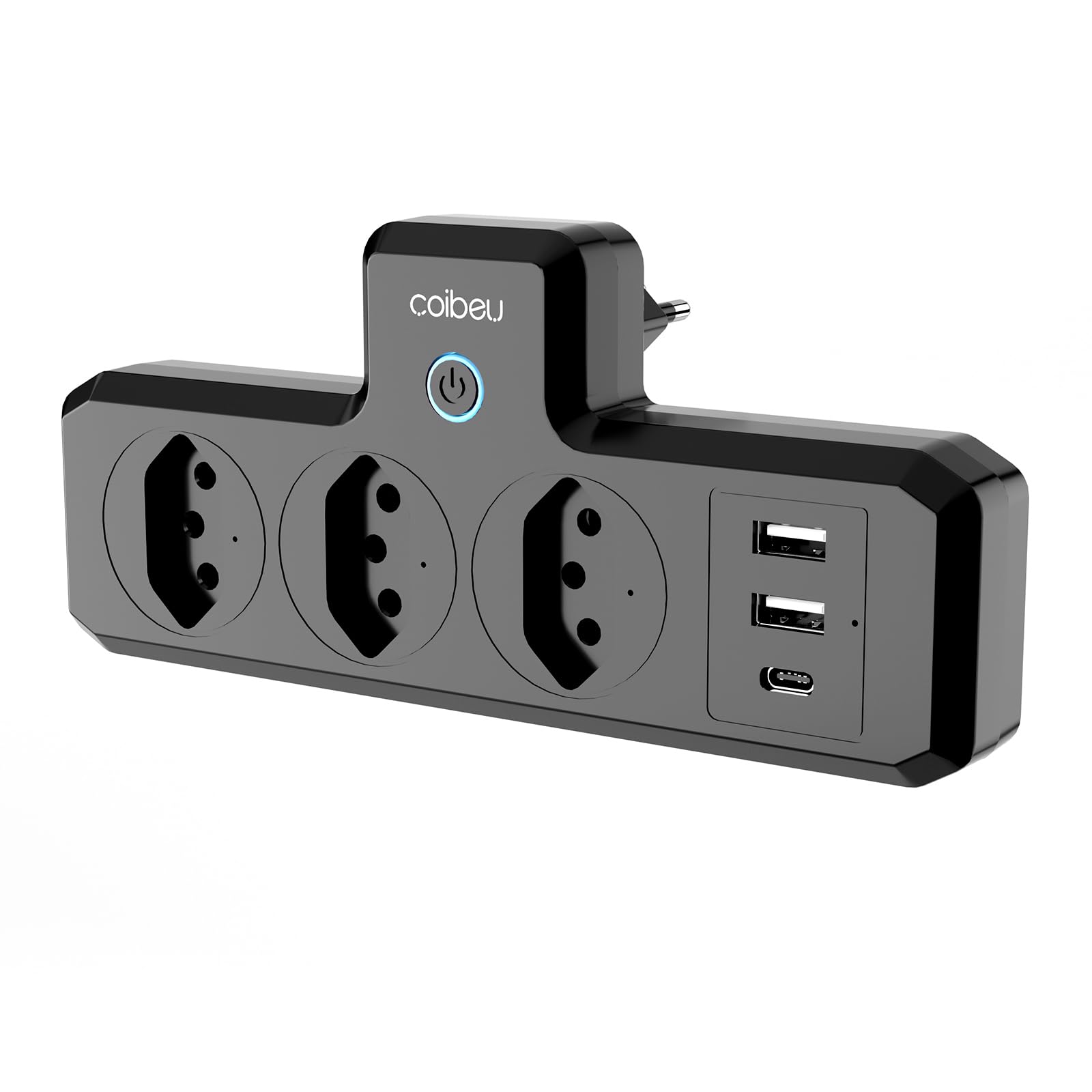 Coibeu Extensao Eletrica Inteligente Wifi, Extensão Tomada, Régua Tomada, Filtro de Linha, 3 Tomadas, 2 Interfaces USB, 1 Porta USB Tipo-C, Controle por Voz, Controle remoto via celular (Preto)