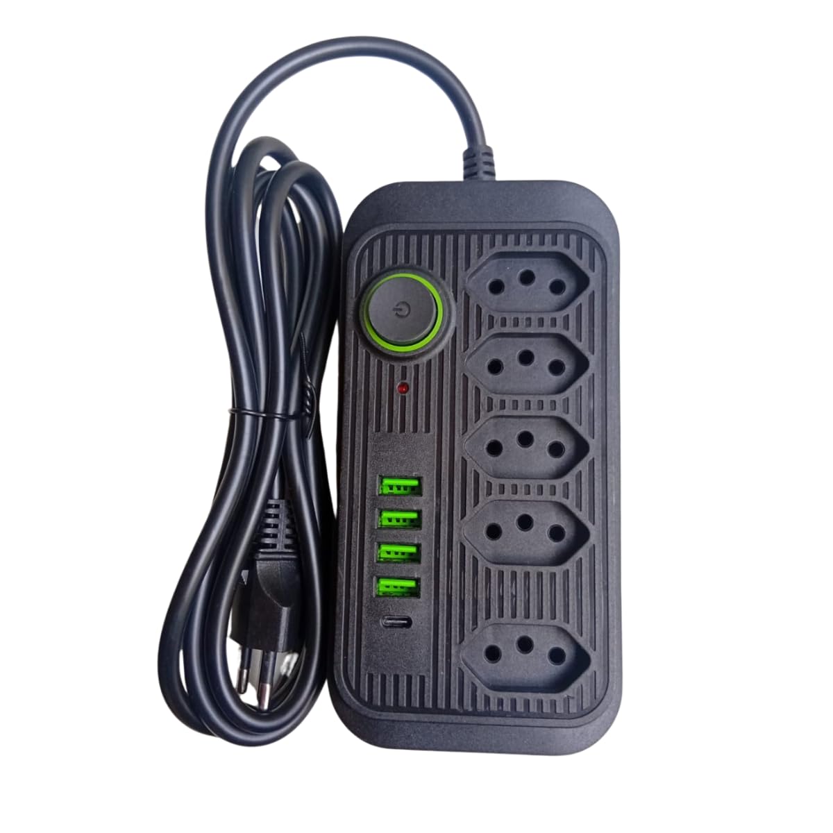 Filtro de Linha 5 Tomadas, 4 USB, 1 USB-C, Cabo 2 m, 2500 W (PRETO)