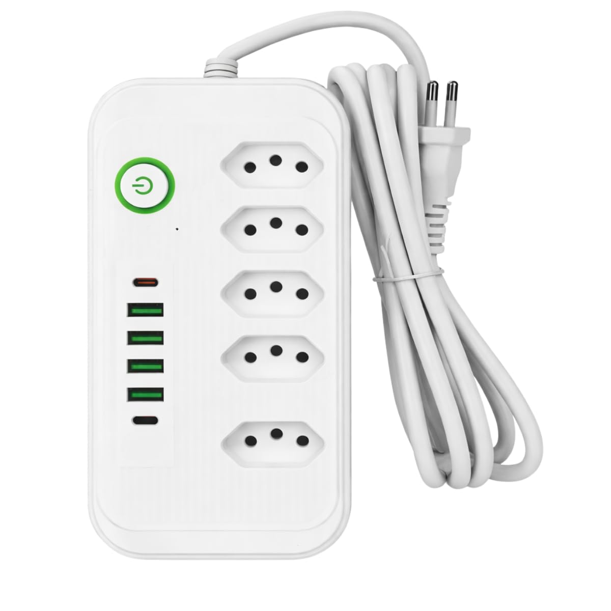 Filtro de Linha 5 Tomadas com 4 USB + 2 USB-C – Extensão Elétrica com Cabo de 3 Metros, Régua de Energia com Interruptor Liga/Desliga para Casa, Escritório, Computador, TV e Carregamento de Celular