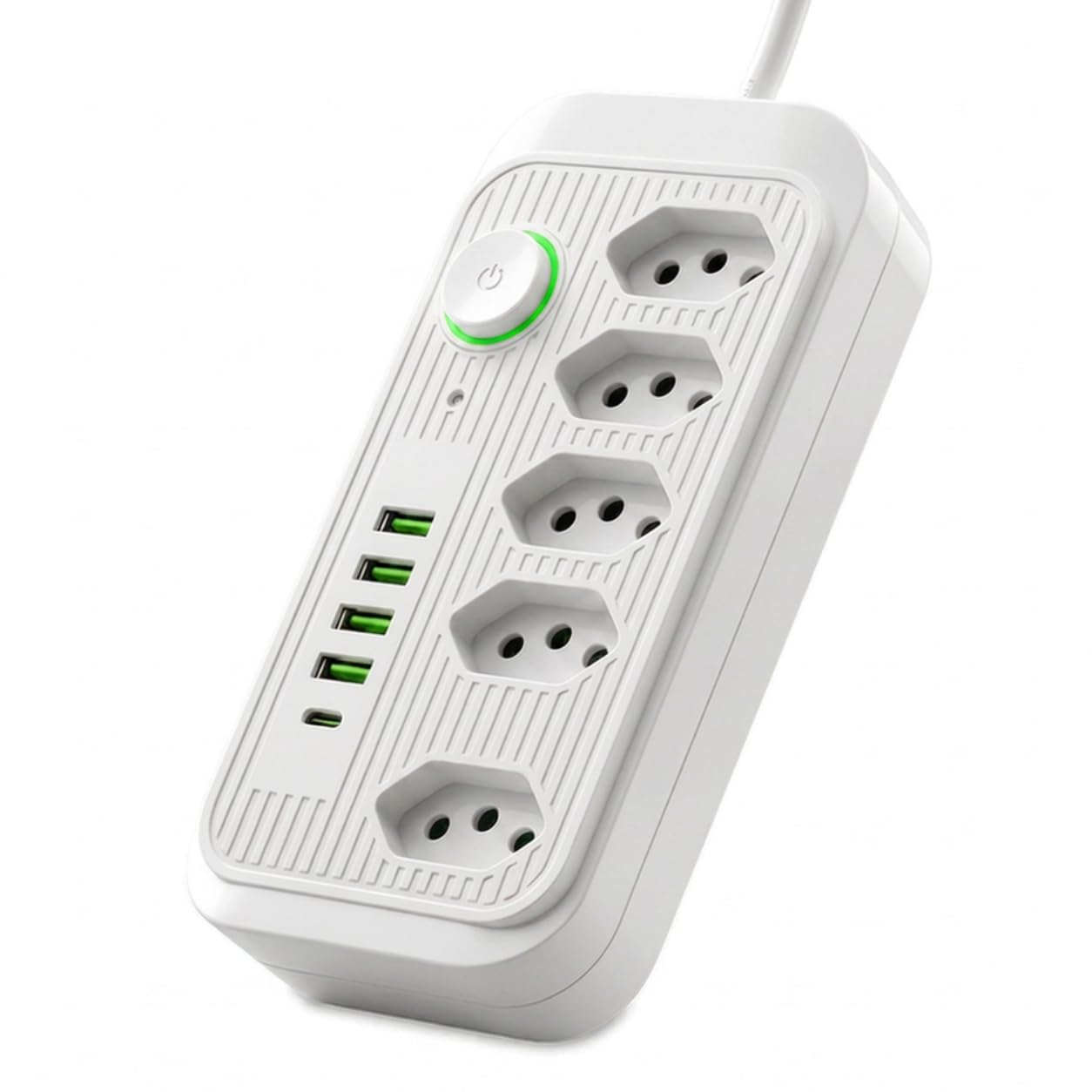 Filtro de Linha 5 Tomadas 4 USB 1 USB-C – Extensão Elétrica Segura Portátil