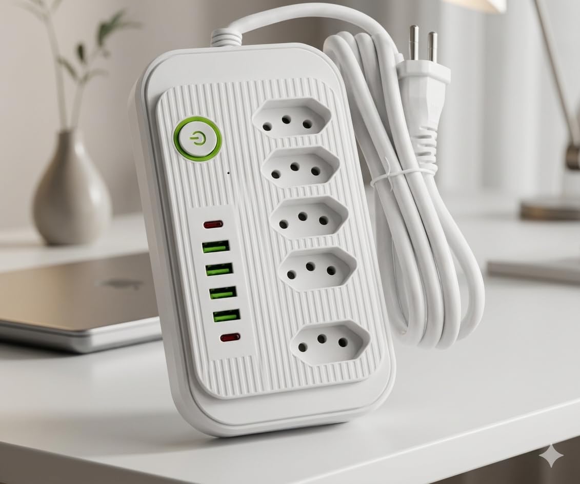 Filtro de Linha 5 Tomadas, 4 USB e 2 USB-C 2500W Bivolt com Proteção