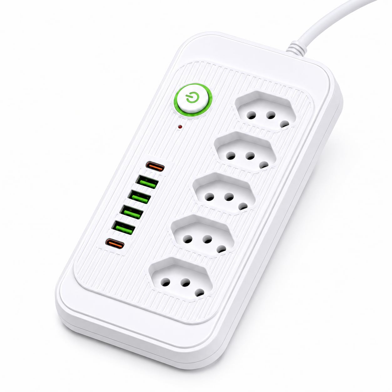 Filtro de Linha 5 Tomadas + 4 USB + USB-C Bivolt Cabo 2m 2500W