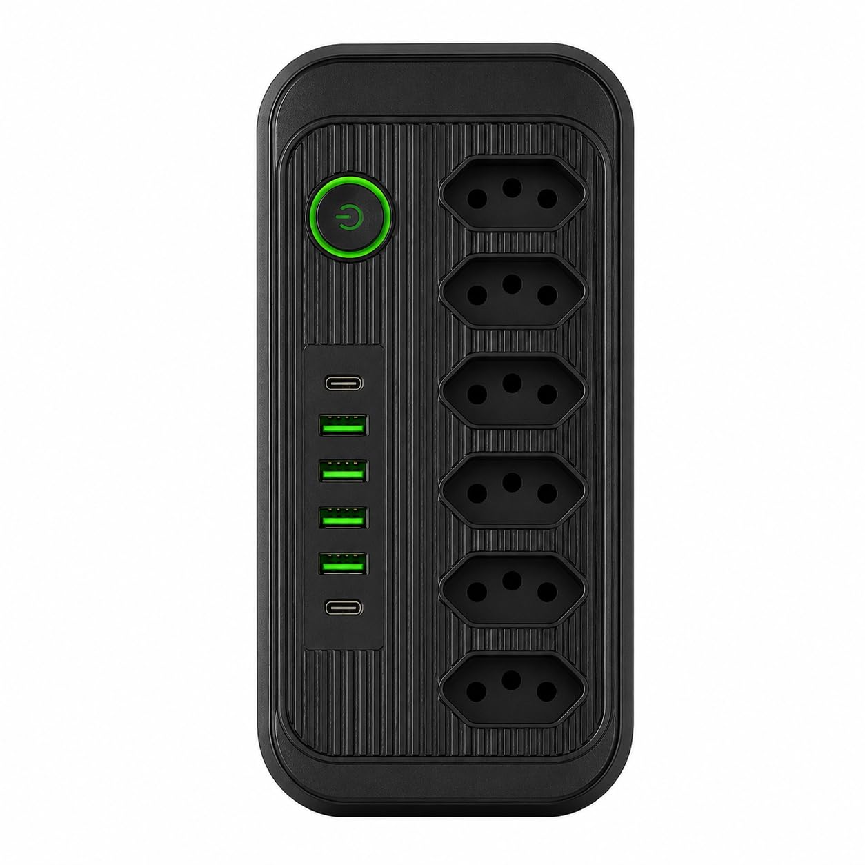 Filtro de Linha 2500W com 5 Tomadas, 4 USB-A e 2 USB-C | Cabo 2 Metros | Bivolt | Carregamento Inteligente