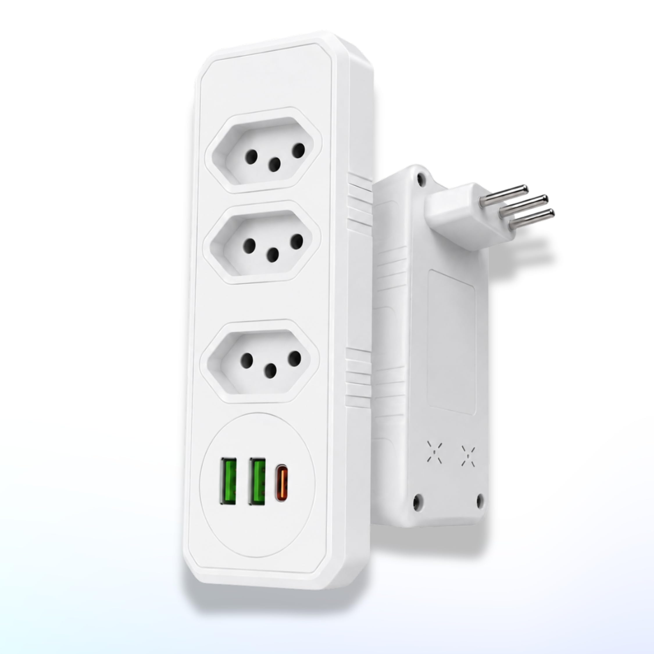 Extensão Elétrica Regua filtro de linha 3 Tomadas Padrão Brasileiro + 2 Portas USB + 1 USB-C | Adaptador de Tomada Bivolt 110V/220V 2500W | Régua de Energia Compacta para Casa e Escritório