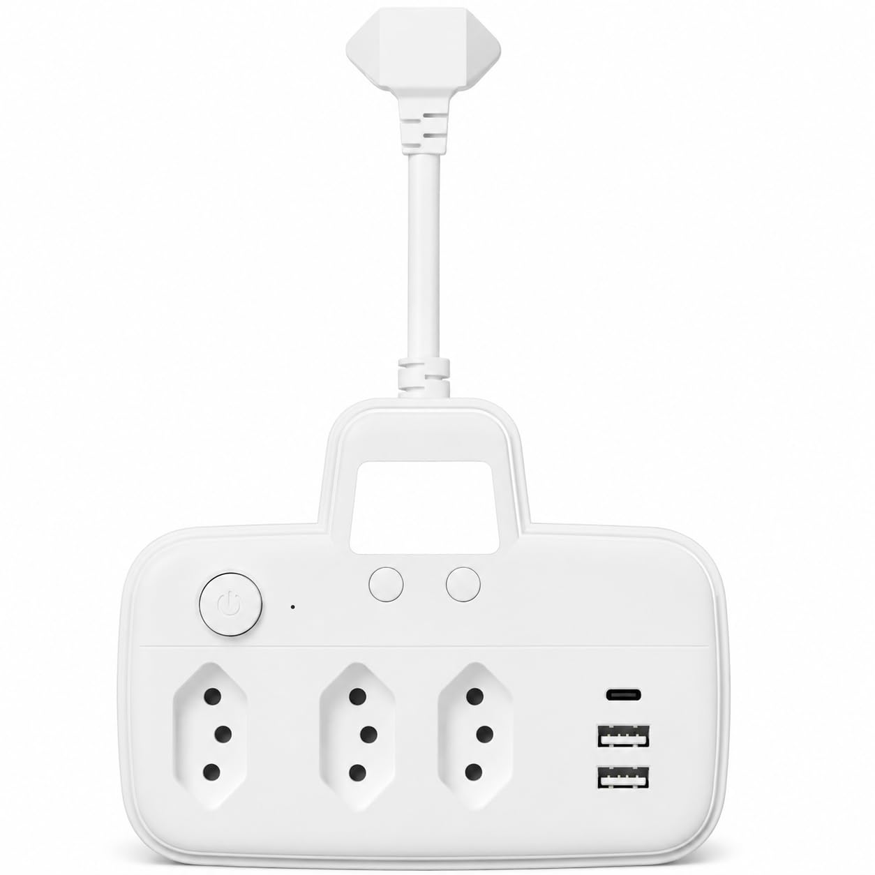 Extensão Elétrica Filtro de Linha 3 Tomadas 10A com 2 USB-A + 1 USB-C com Luz LED Interruptor Bivolt 2200W Cabo Flexível 5cm