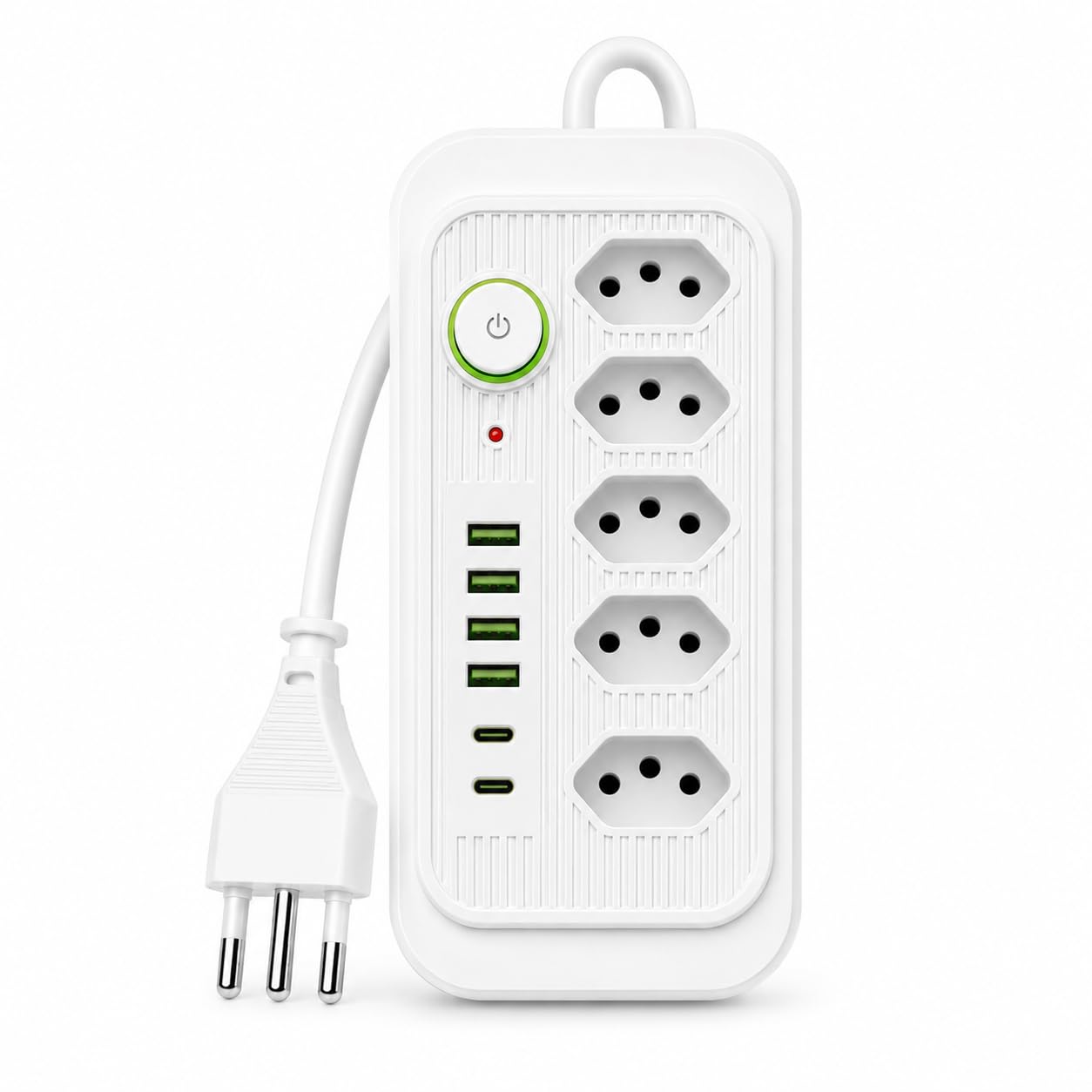 Extensão Filtro de Linha Régua com 11 Conexões Bivolt | 5 Tomadas, 4 USB e 2 USB-C, Potência Máxima 2500W, Cabo de 2 Metros, Proteção Reforçada, Branco