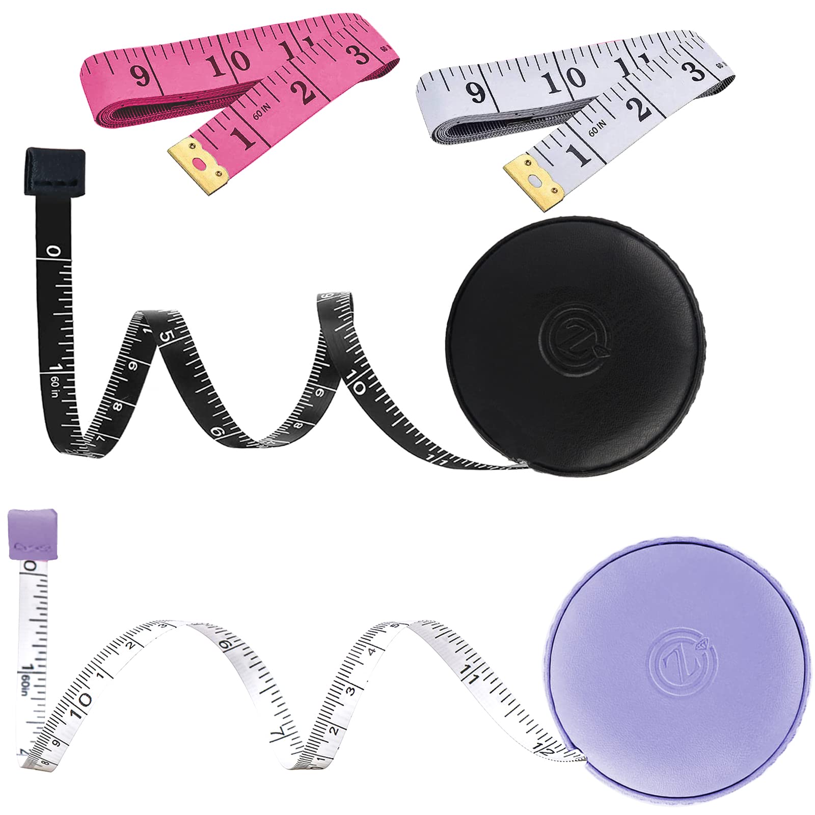 Fita métrica, fita métrica retrátil para o corpo, pacote com 4, fita métrica para o tecido de costura, fita métrica de medida de tecido de costura dupla, fita métrica macia, Black,Purple, Pink,White, 1