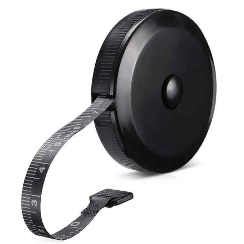 Fita métrica preta retrátil de 1,5 m, mini régua de medição de corpo revestida de plástico portátil, fita métrica flexível para cintura do corpo, costura artesanal e medição de roupas
