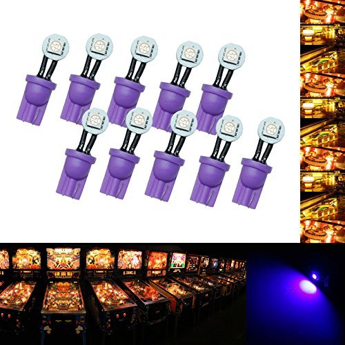 PA 10 peças #555 T10 1SMD lâmpada de visão lateral para máquina pinball de LED dobrável 6,3 V (roxa)