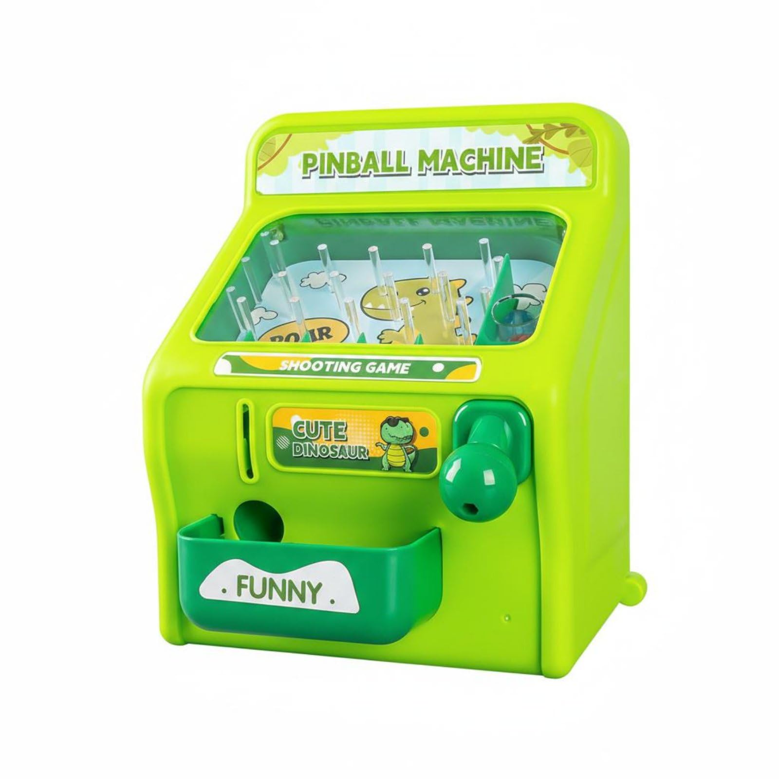 Colaxi Mesa de Pinball Interativa Infantil com Lançador, Brinquedo com, Efeitos, Bolinhas de Gude de Plástico e Fichas, para Treinamento de Coordenação, Verde Dinossauro