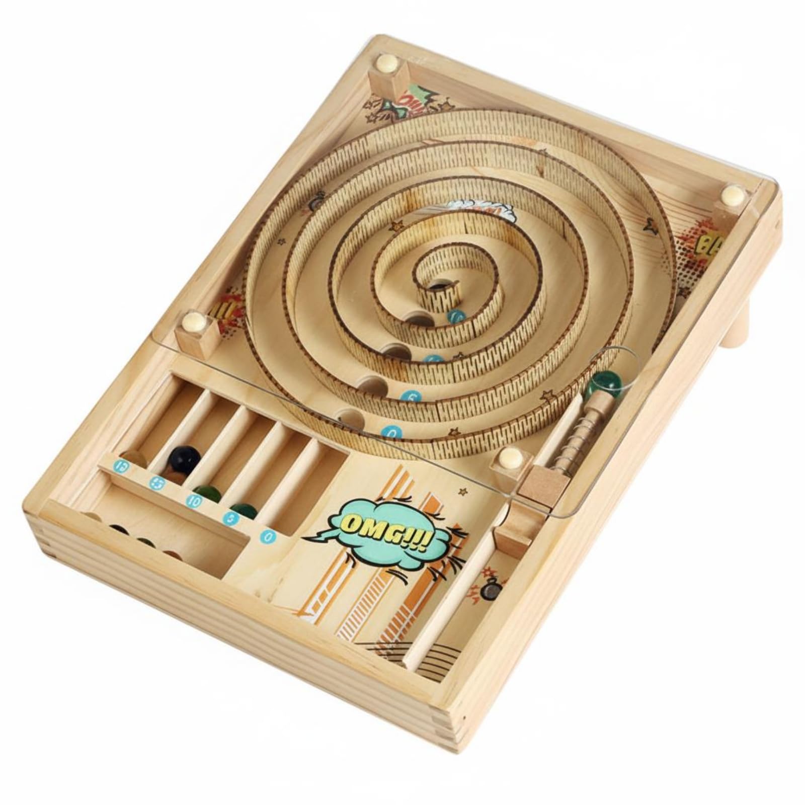 Máquina de Pinball de Mesa com Moldura Retangular em Madeira e Bolinhas de Gude - Jogo de Pinball para Mesa que Estimula o e a Concentração, Jogo de Pinball de Madeira Estilo B