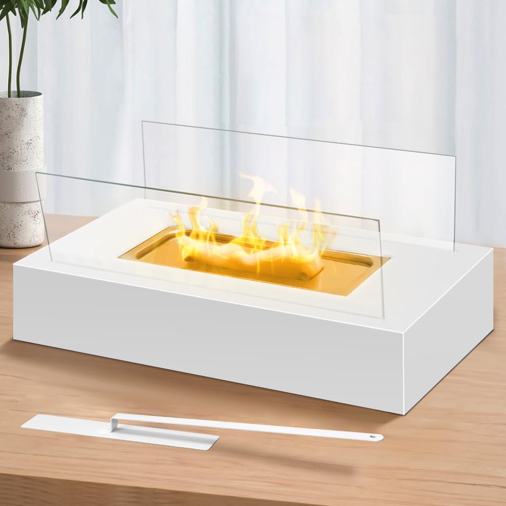 Lareira Portátil Decorativa de Mesa Branco Design Moderno 35cm, Lareira Ecológica a Álcool Ou Etanol Aço Preta, Fogareiro camping, Fogareiro