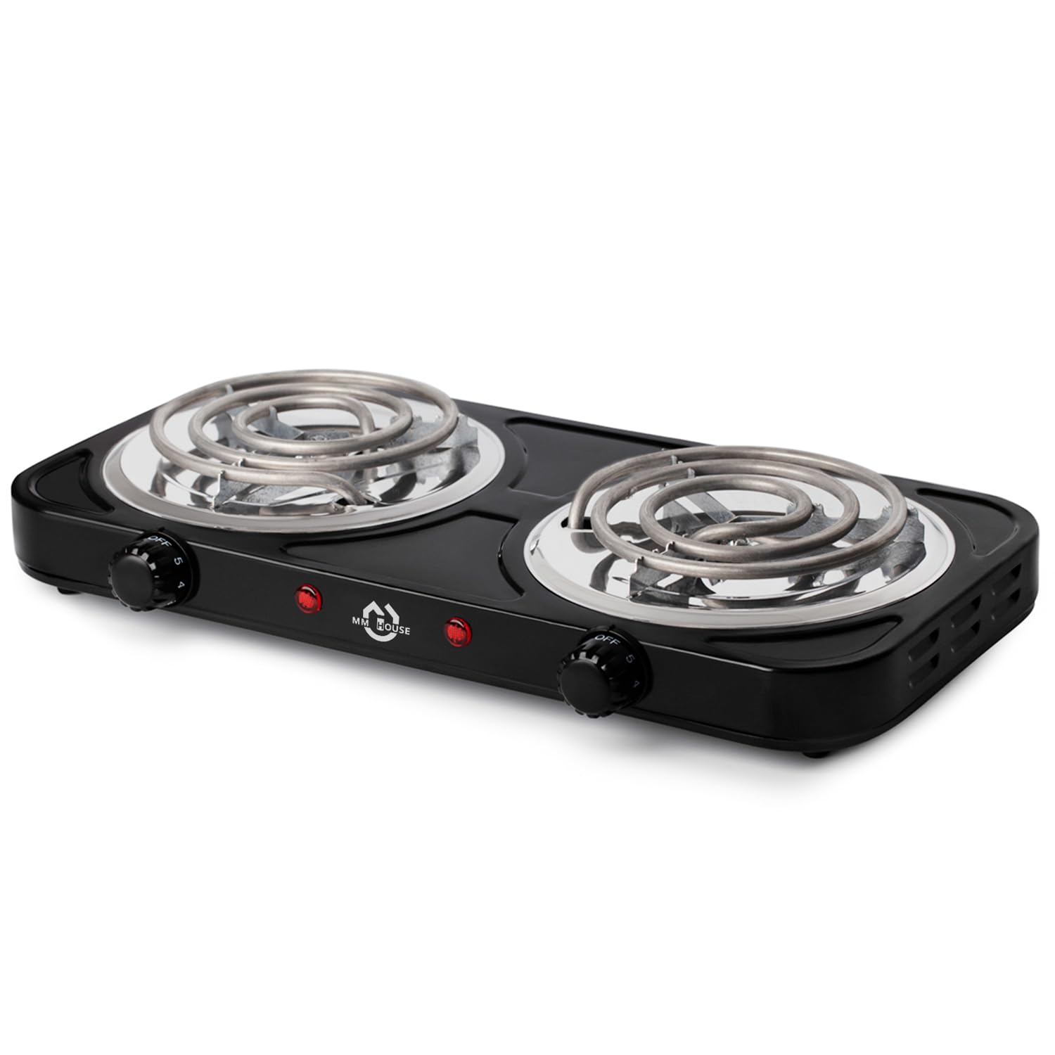 Fogareiro Elétrico Portátil Espiral 2 Bocas 2000W, 5 Níveis de Temperatura 80° a 400° graus, Termostatos Individuais, 127v, MM-FOG005, MMHouse (Preto)