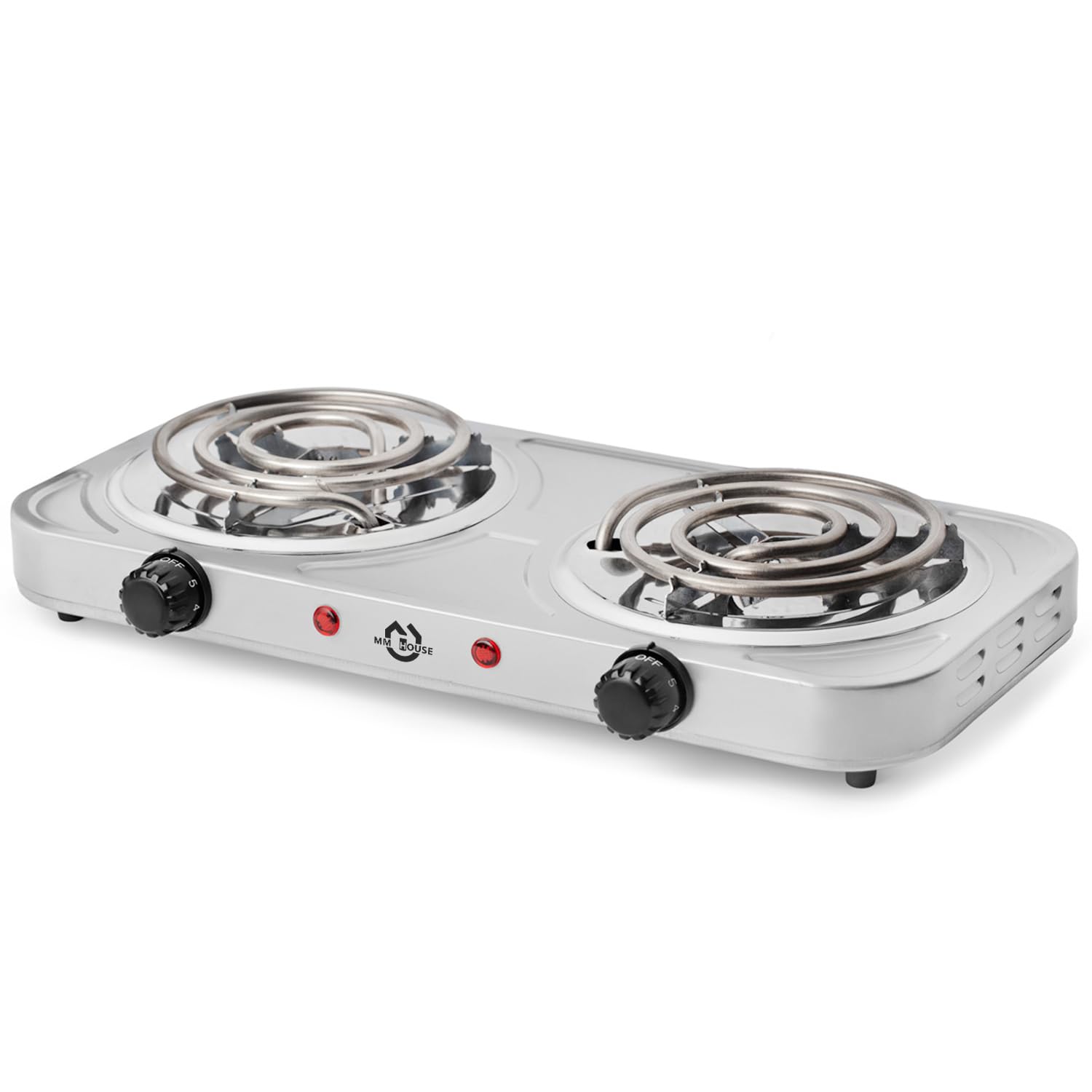 Fogareiro Elétrico Portátil Espiral 2 Bocas 2000W, 5 Níveis de Temperatura 80° a 400° graus, Termostatos Individuais, 127v, MM-FOG005, MMHouse (Cinza)