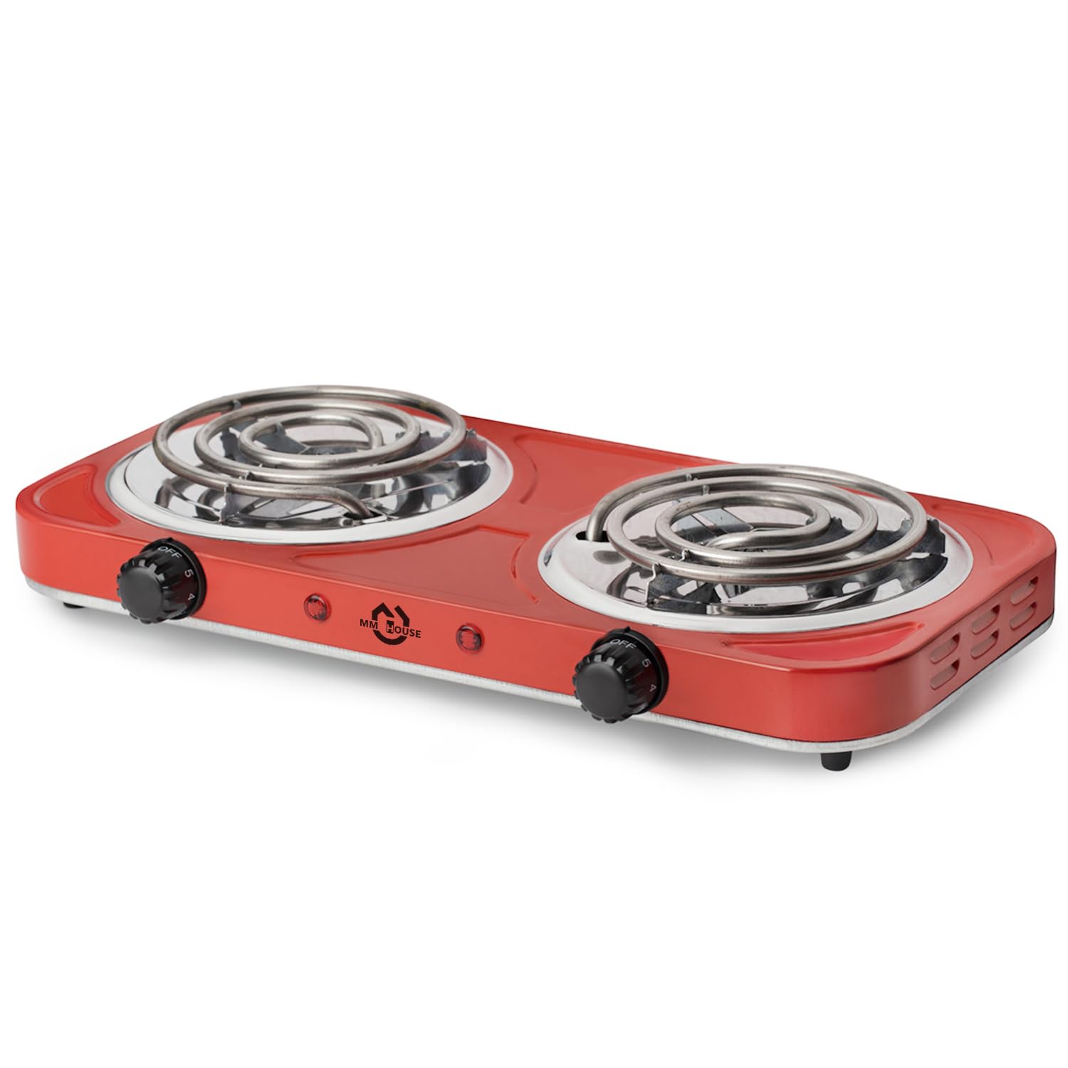 Fogareiro Elétrico Portátil Espiral 2 Bocas 2000W, 5 Níveis de Temperatura 80° a 400° graus, Termostatos Individuais, 220v, MM-FOG005, MMHouse (Vermelho)
