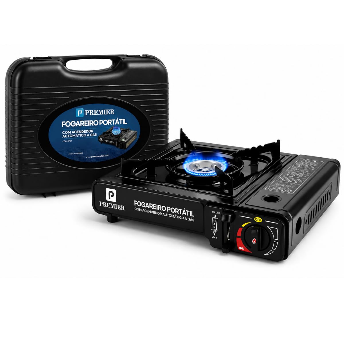 Fogareiro Fogão a Gás Portátil Camping | Acendimento Automático, Com Maleta