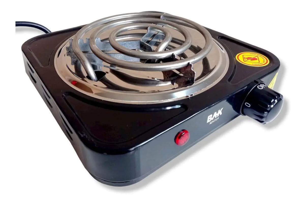 Fogareiro Elétrico Portátil 110v 1 Boca Preto 1000W Temperatura Ajustável 80°C a 400°C 22x24x6 cm Camping