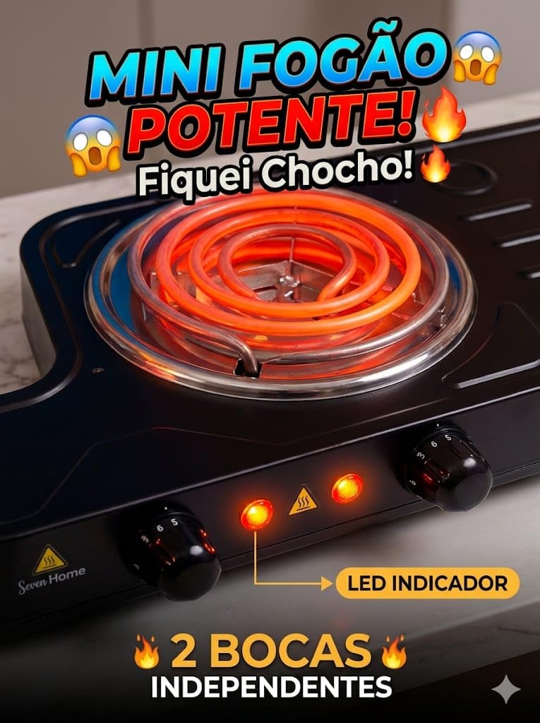 FOGÃO FOGAREIRO COOK TOP ELÉTRICO 2 BOCAS 2.000 W 110V PORTÁTIL
