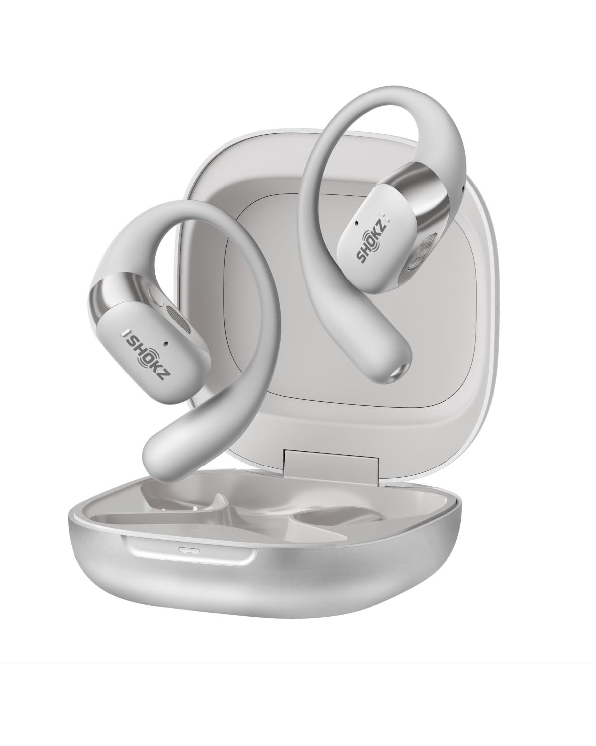 Shokz OpenFit 2+ Fone de Ouvido Aberto Open-ear Esportivo com Gancho, Cinza | Bluetooth 5.4 | Dolby Audio | 48h de Autonomia | IP55 À Prova D'água | Carga Rápida USB-C | Carga Sem Fio