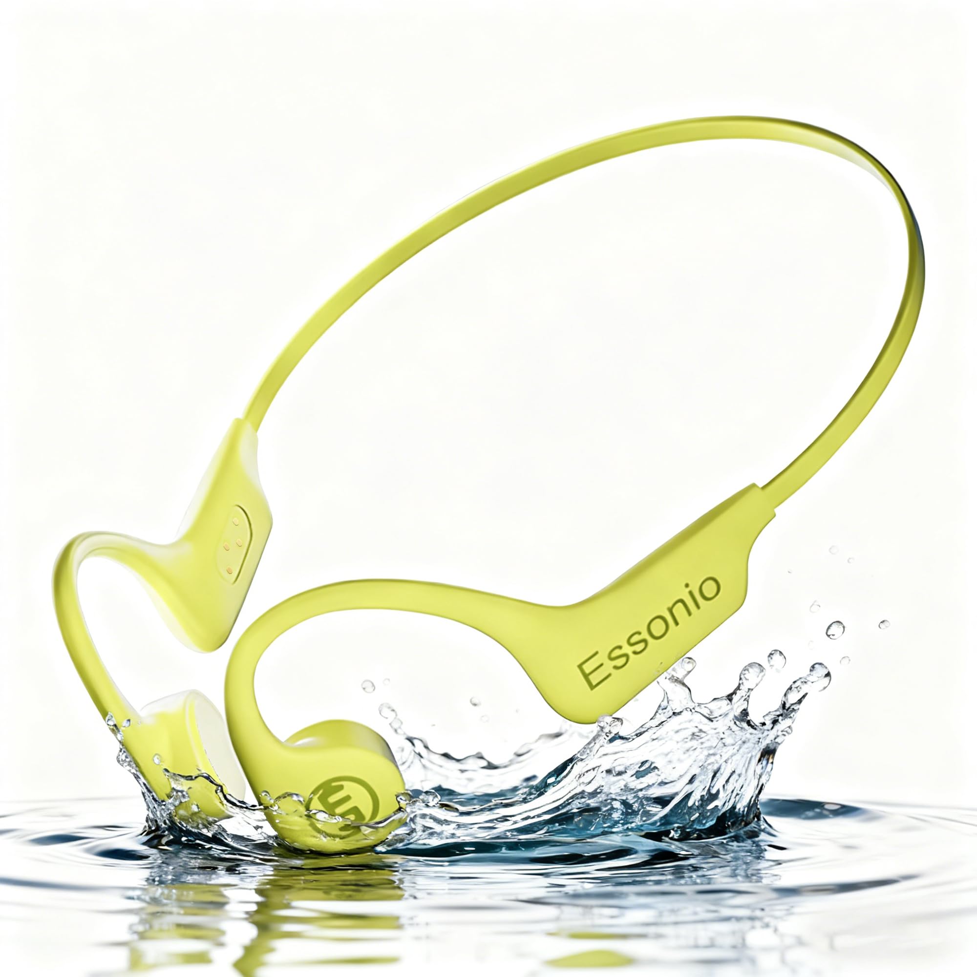Essonio Auriculares de Condução Óssea Essonio Ultralight (26g), Bluetooth 5.3 com MP3 16GB, IP68 para Natação, 8H de Bateria, Seguros para Corrida e Esportes Branco
