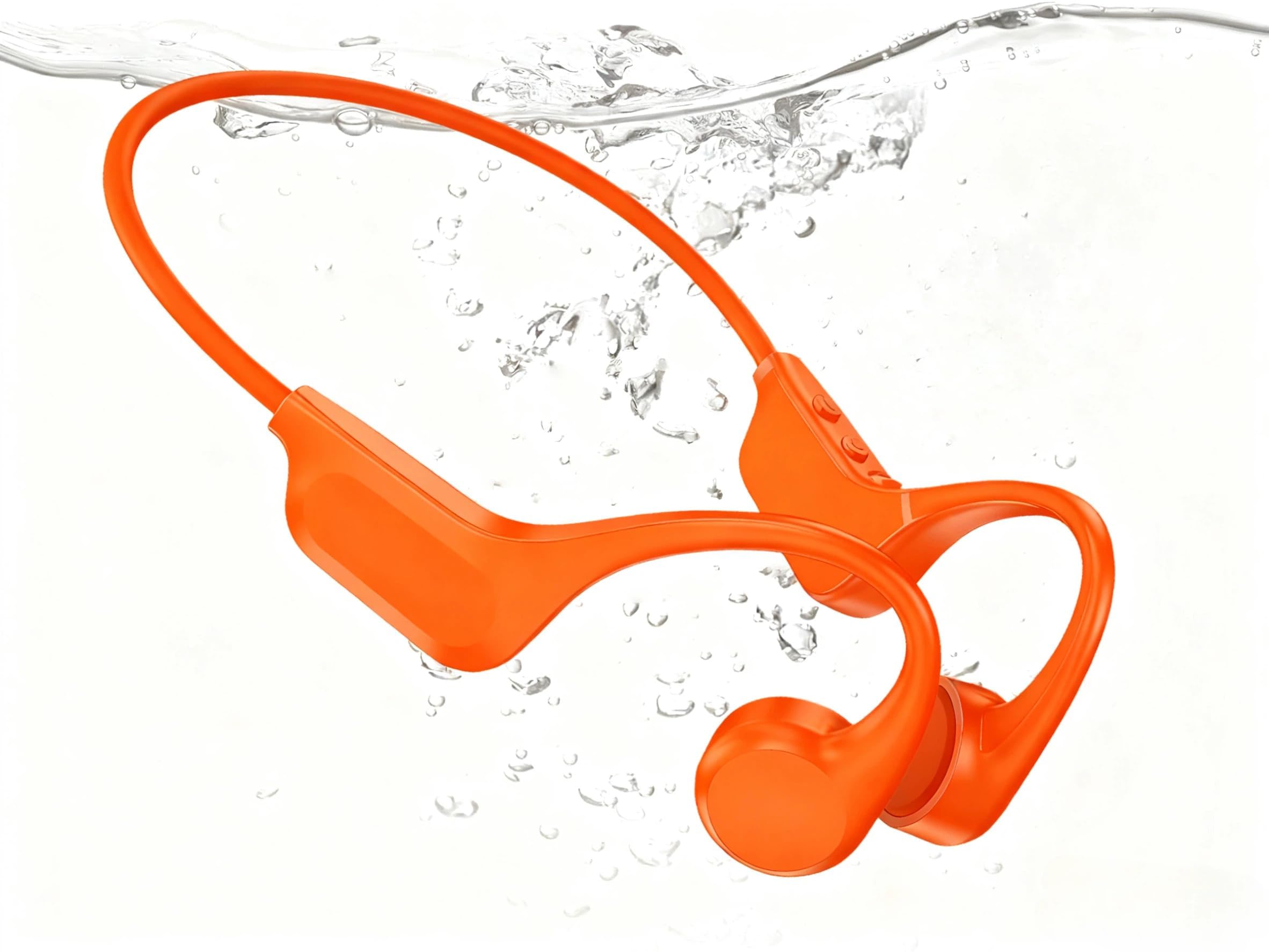 Fones de ouvido de condução óssea 2026 - SwimBeats, IP68 à prova d'água | 32 GB de armazenamento | BT 6.0 | 28 g leve | bateria 8H, fones de ouvido abertos para natação, corrida, ciclismo (laranja)